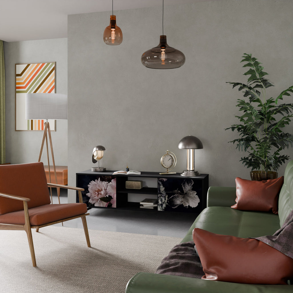 PURE BLOSSOM Móvel de TV com 2 Portas em Acabamento Preto