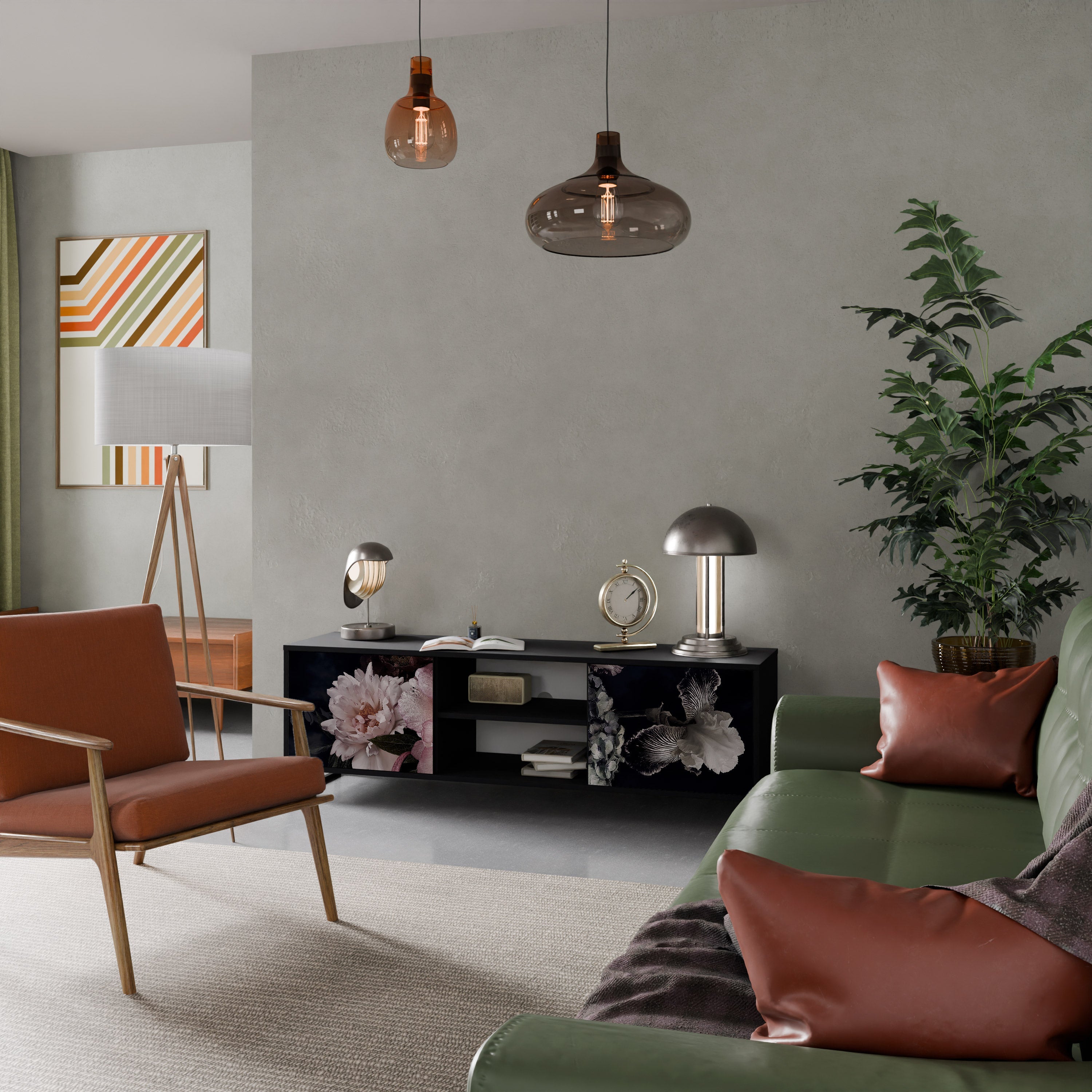 PURE BLOSSOM Móvel de TV com 2 Portas em Acabamento Preto