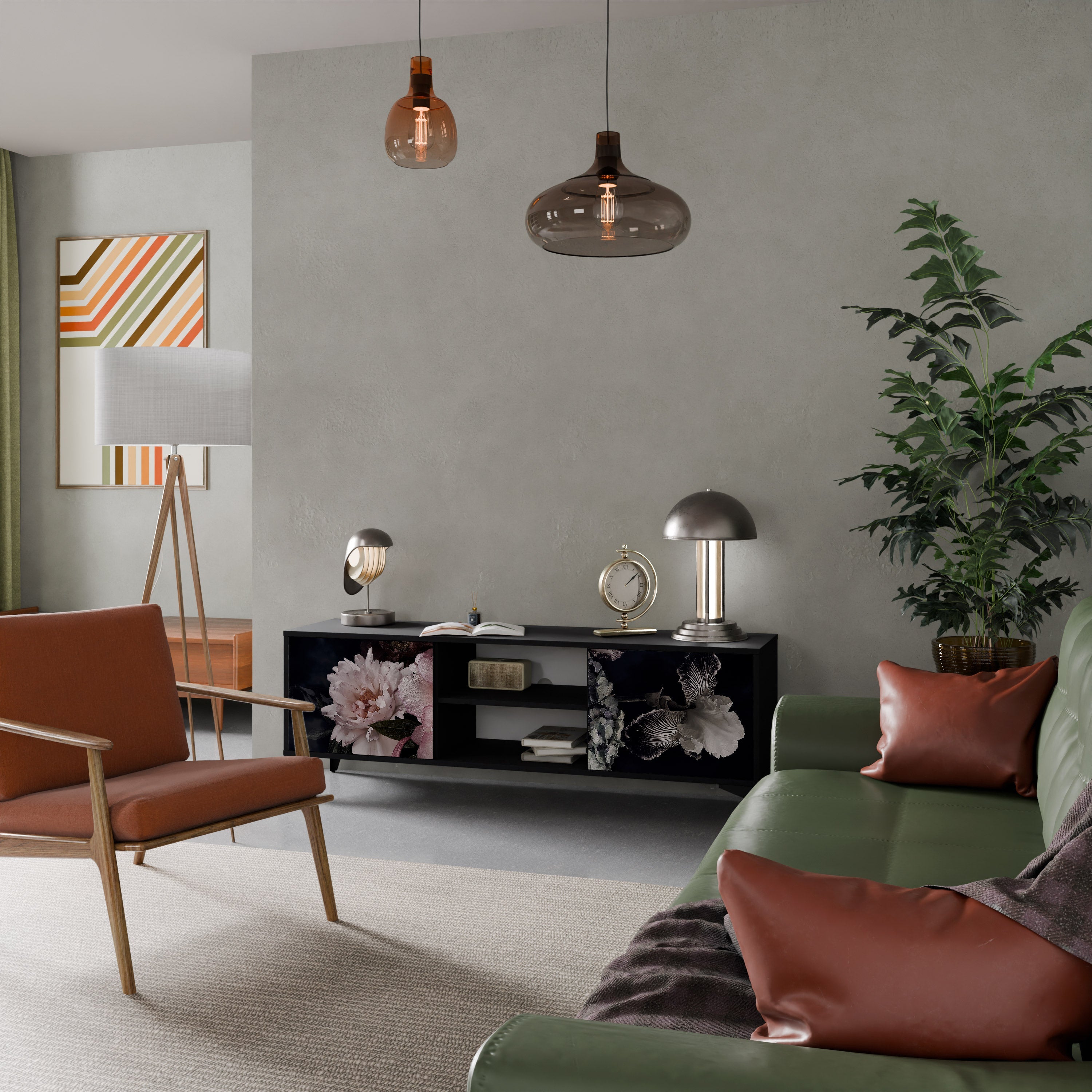 PURE BLOSSOM Móvel de TV com 2 Portas em Acabamento Preto