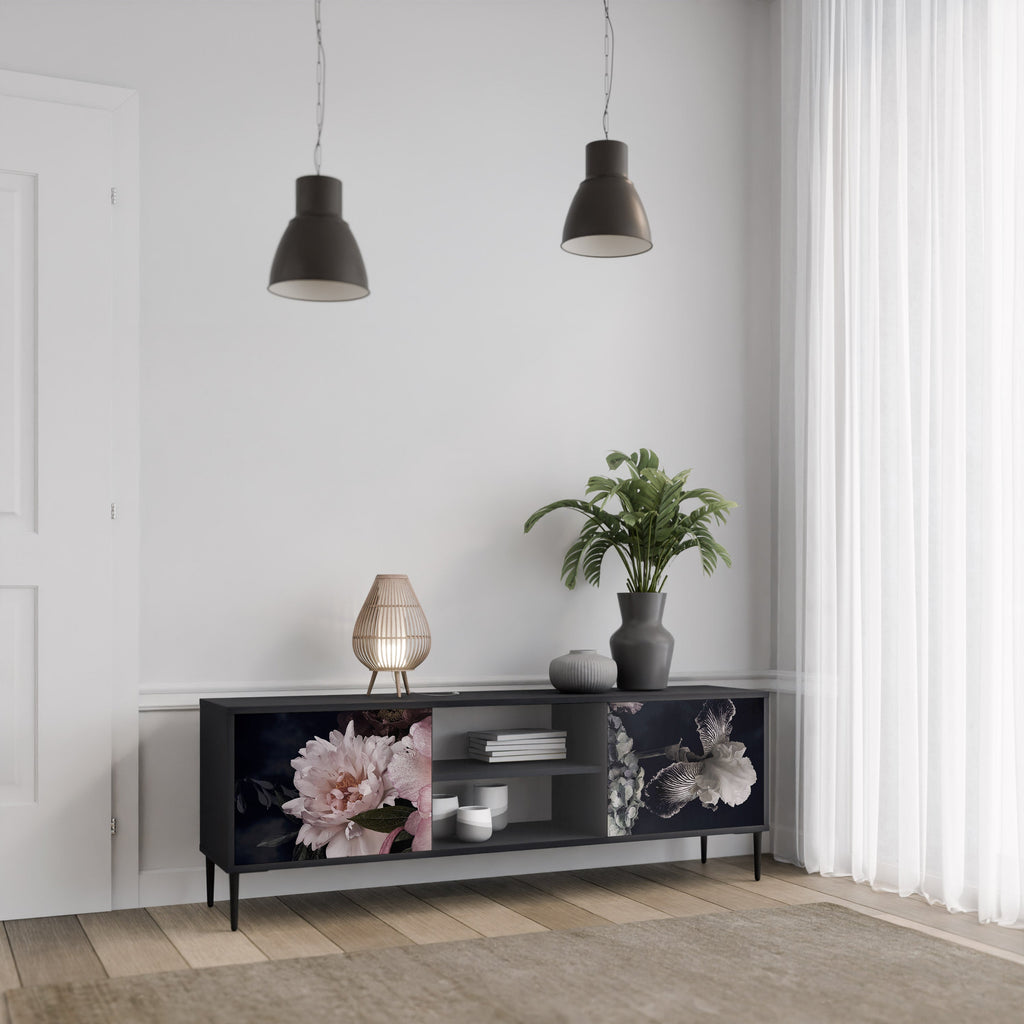 PURE BLOSSOM Móvel de TV com 2 Portas em Acabamento Preto