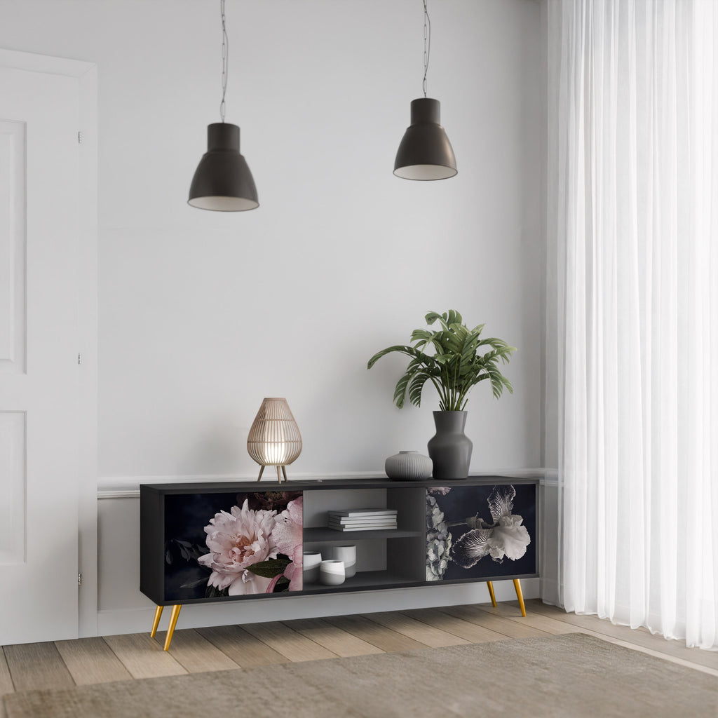PURE BLOSSOM Móvel de TV com 2 Portas em Acabamento Preto