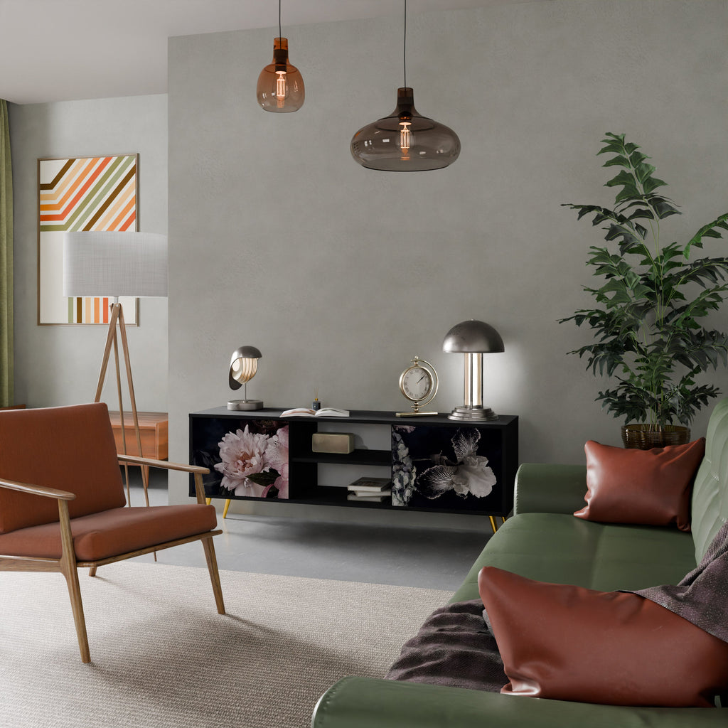 PURE BLOSSOM Móvel de TV com 2 Portas em Acabamento Preto