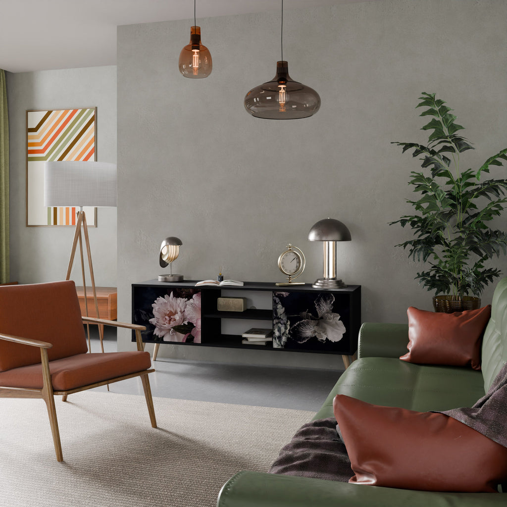 PURE BLOSSOM Móvel de TV com 2 Portas em Acabamento Preto