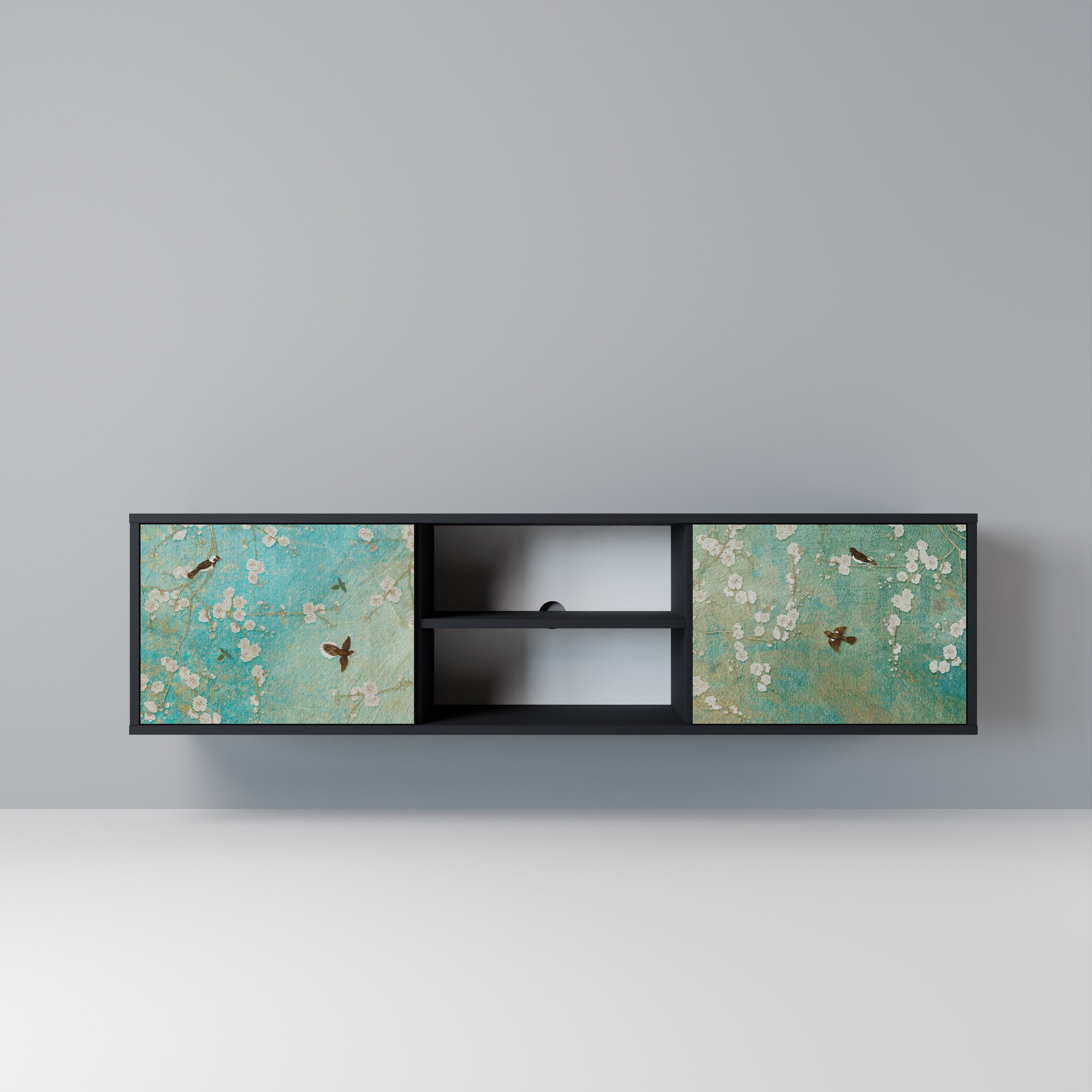 BLOOMING CHARM Móvel de TV com 2 Portas em Acabamento Preto