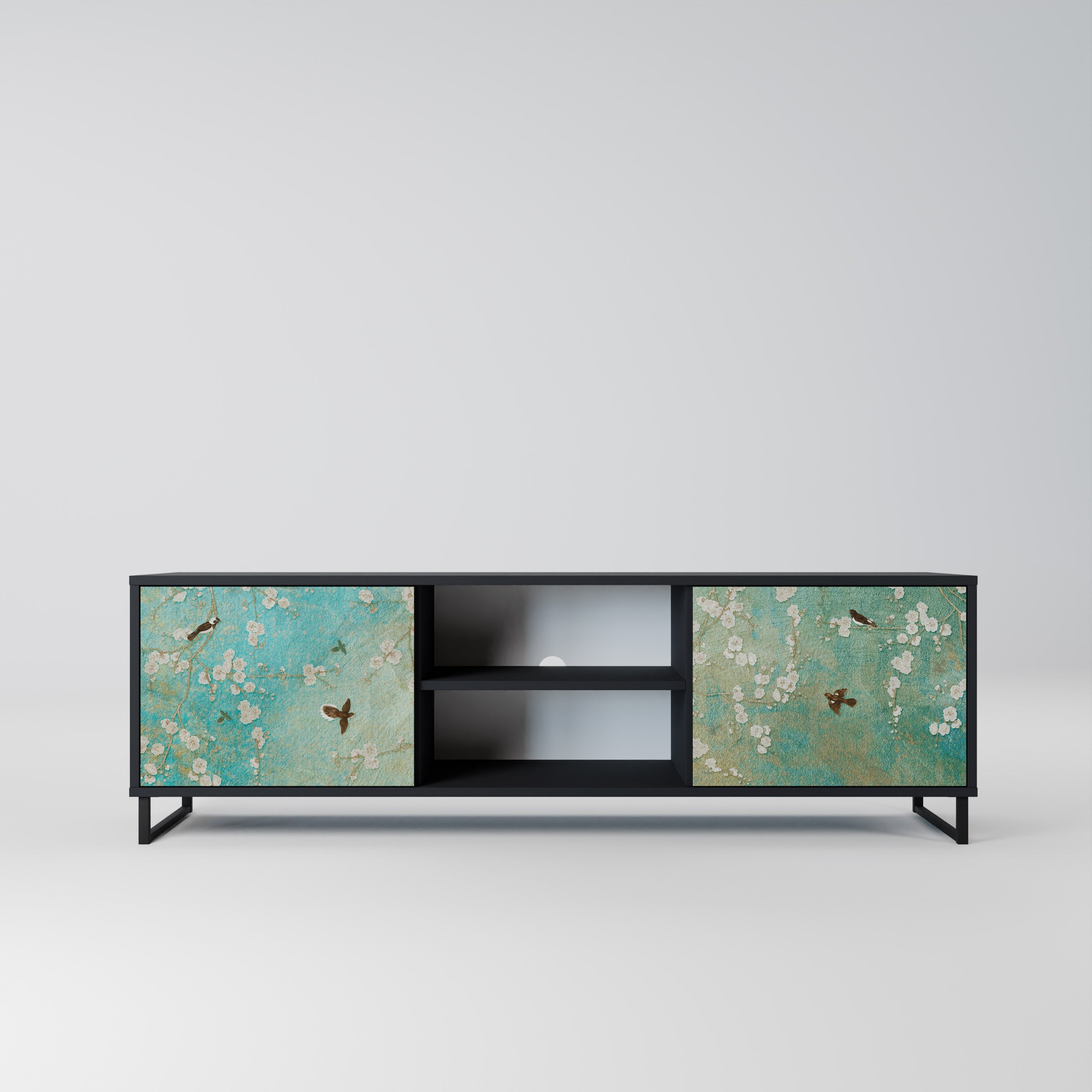 BLOOMING CHARM Móvel de TV com 2 Portas em Acabamento Preto