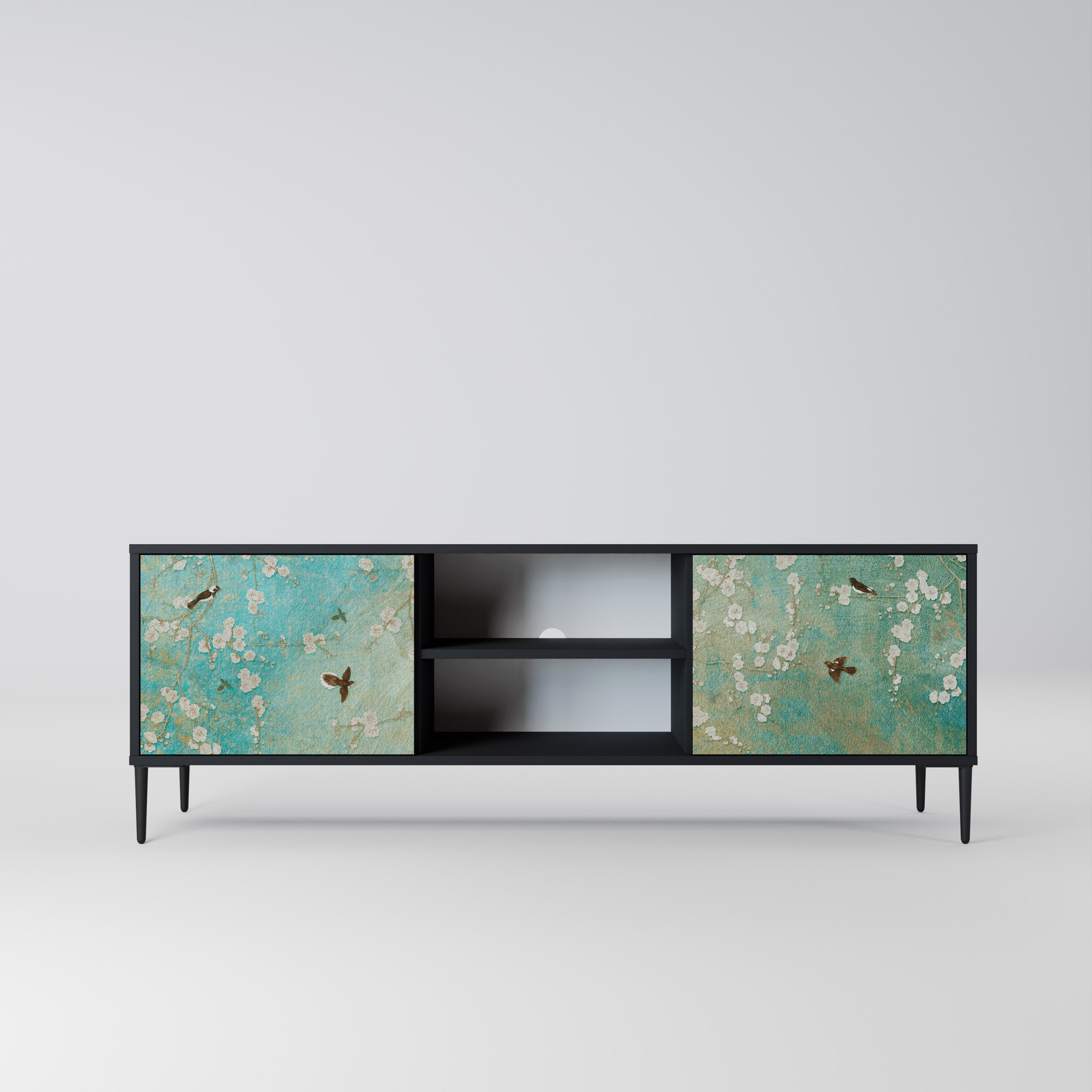 BLOOMING CHARM Móvel de TV com 2 Portas em Acabamento Preto