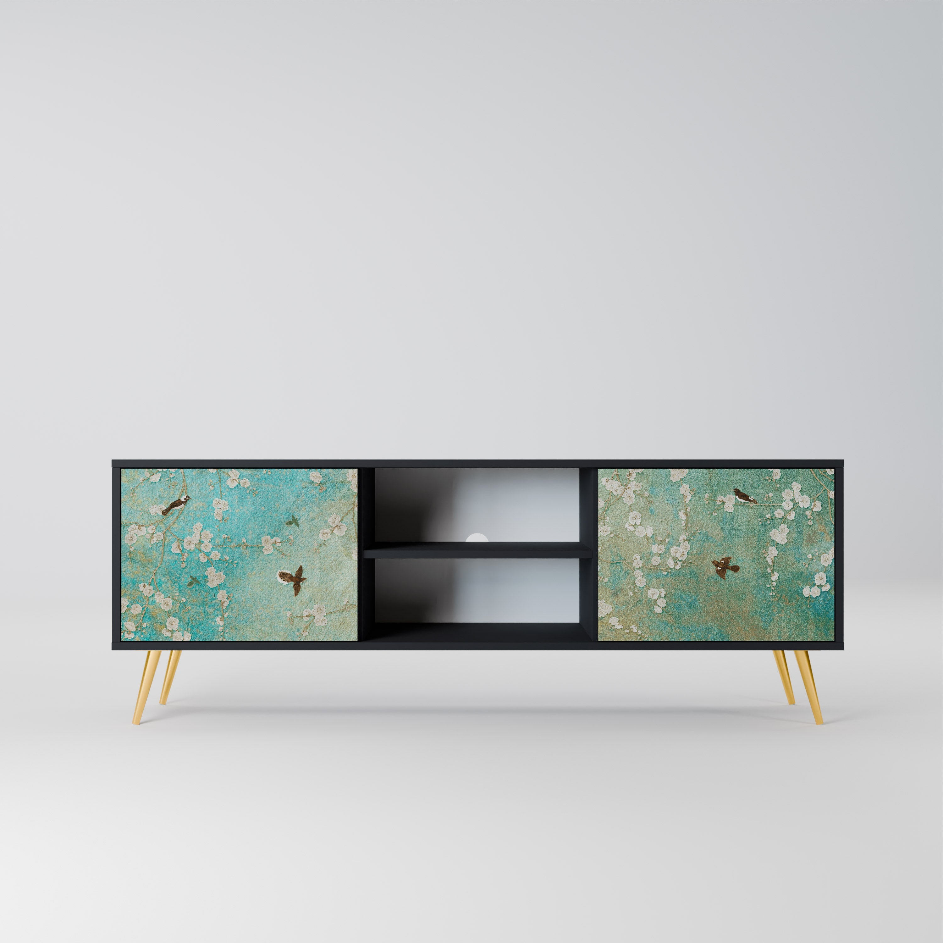 BLOOMING CHARM Móvel de TV com 2 Portas em Acabamento Preto