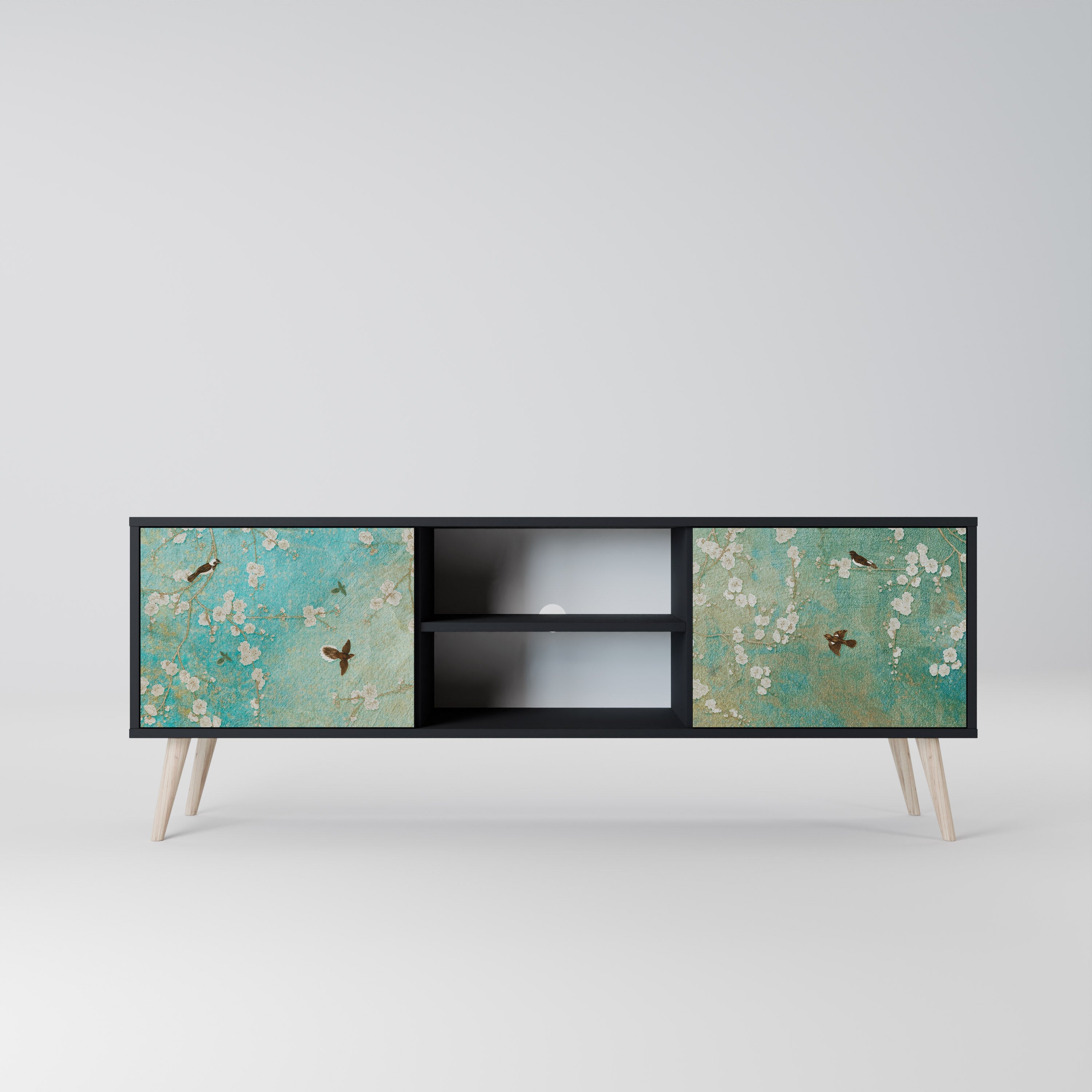 BLOOMING CHARM Móvel de TV com 2 Portas em Acabamento Preto