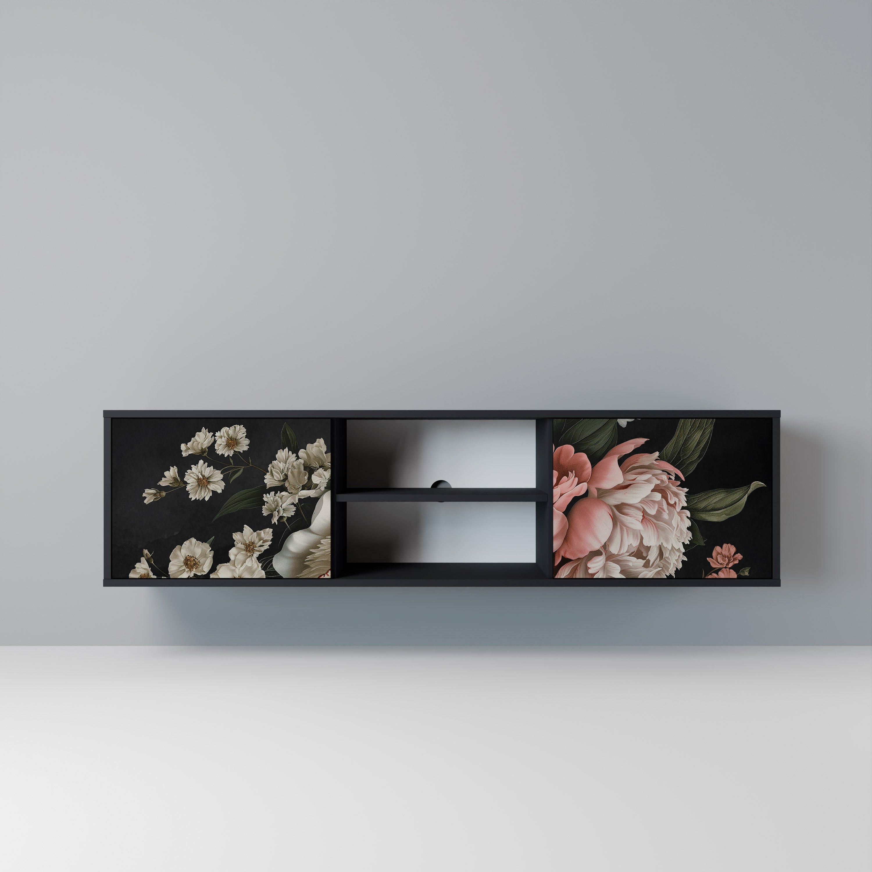 LUSH ELEGANCE Móvel de TV com 2 Portas em Acabamento Preto