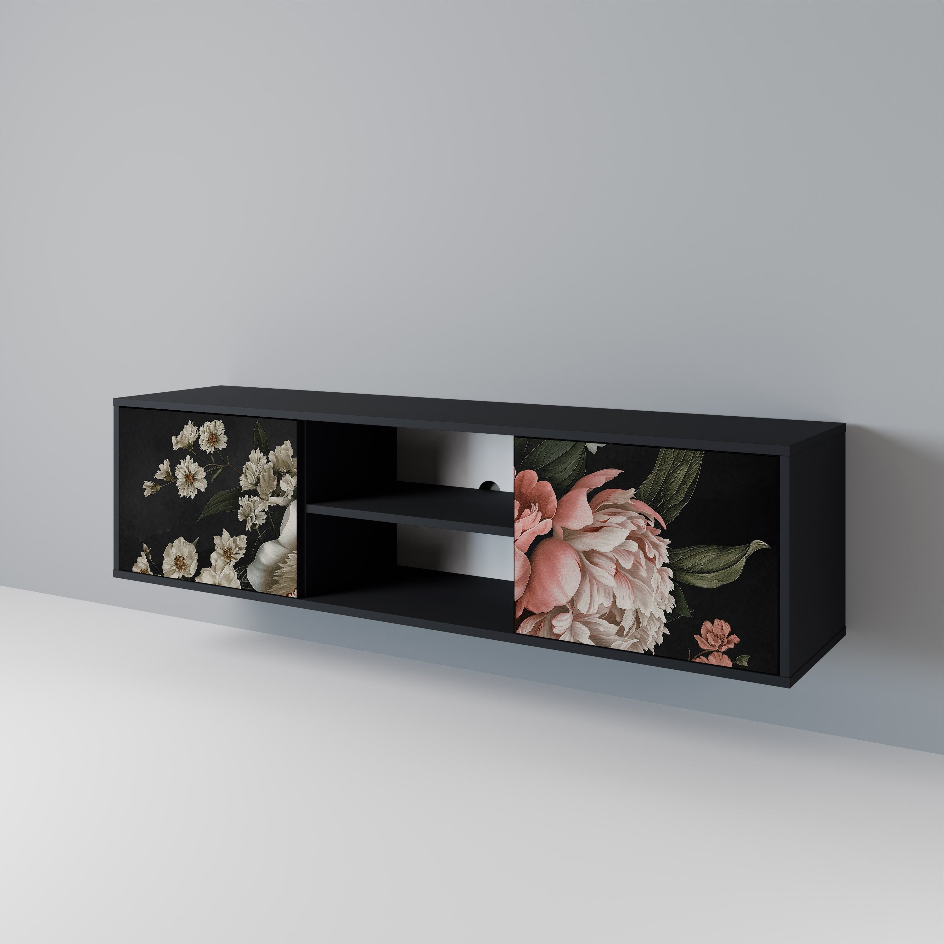 LUSH ELEGANCE Móvel de TV com 2 Portas em Acabamento Preto