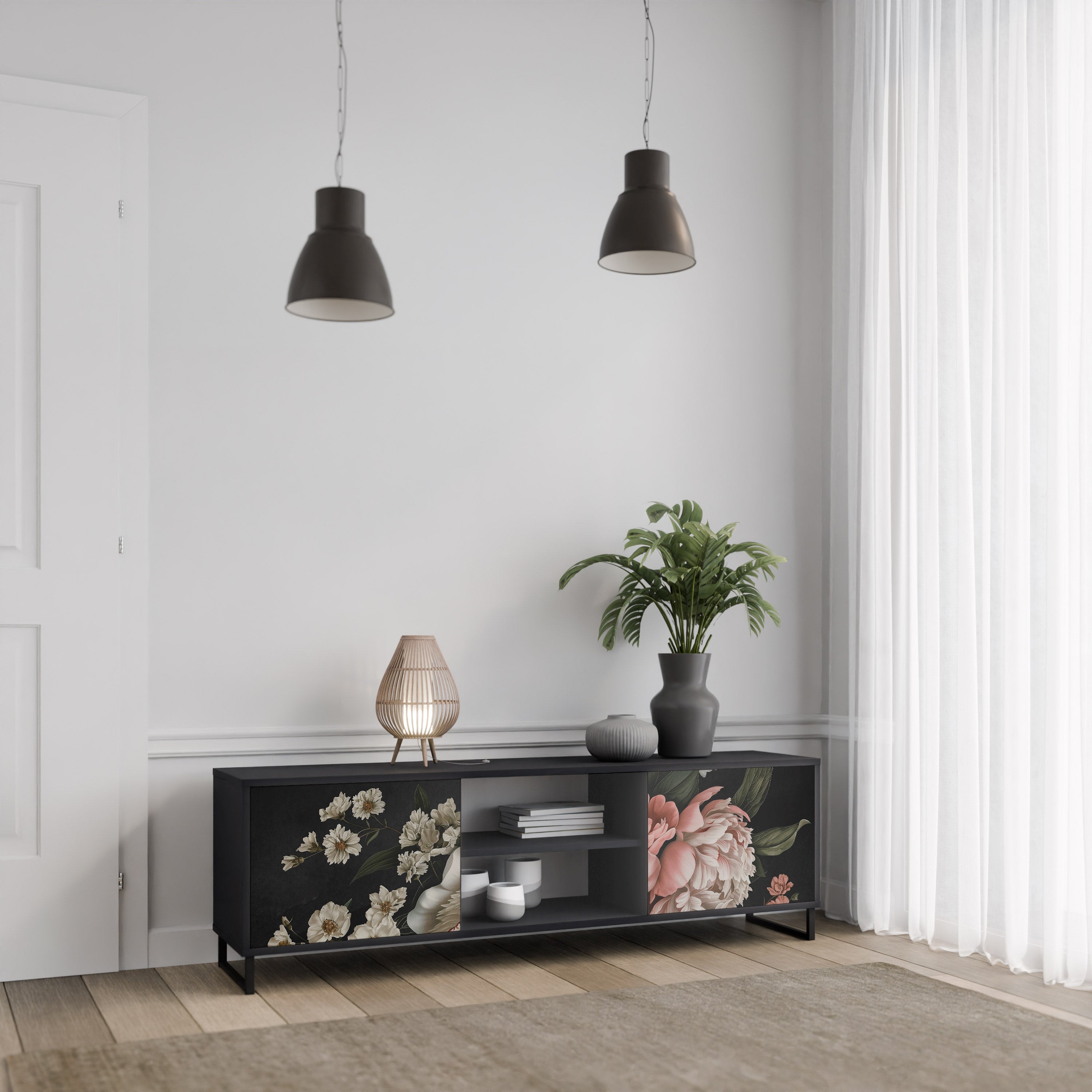 LUSH ELEGANCE Móvel de TV com 2 Portas em Acabamento Preto