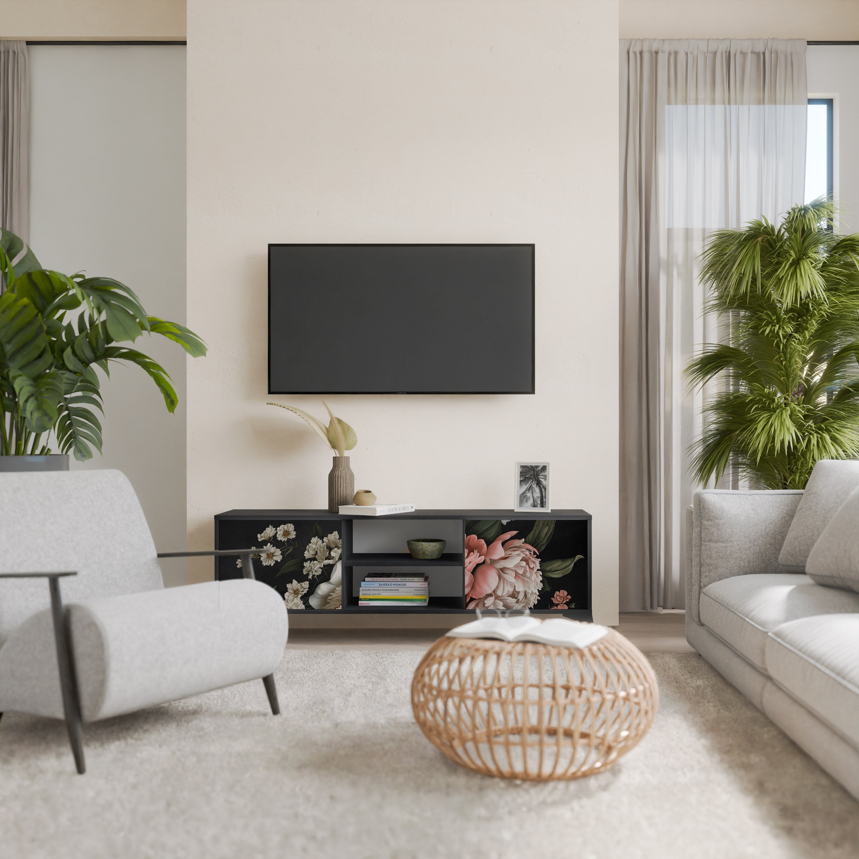 LUSH ELEGANCE Móvel de TV com 2 Portas em Acabamento Preto