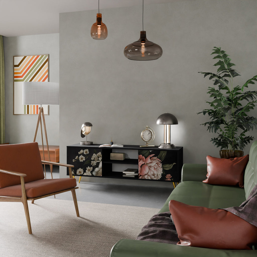 LUSH ELEGANCE Móvel de TV com 2 Portas em Acabamento Preto