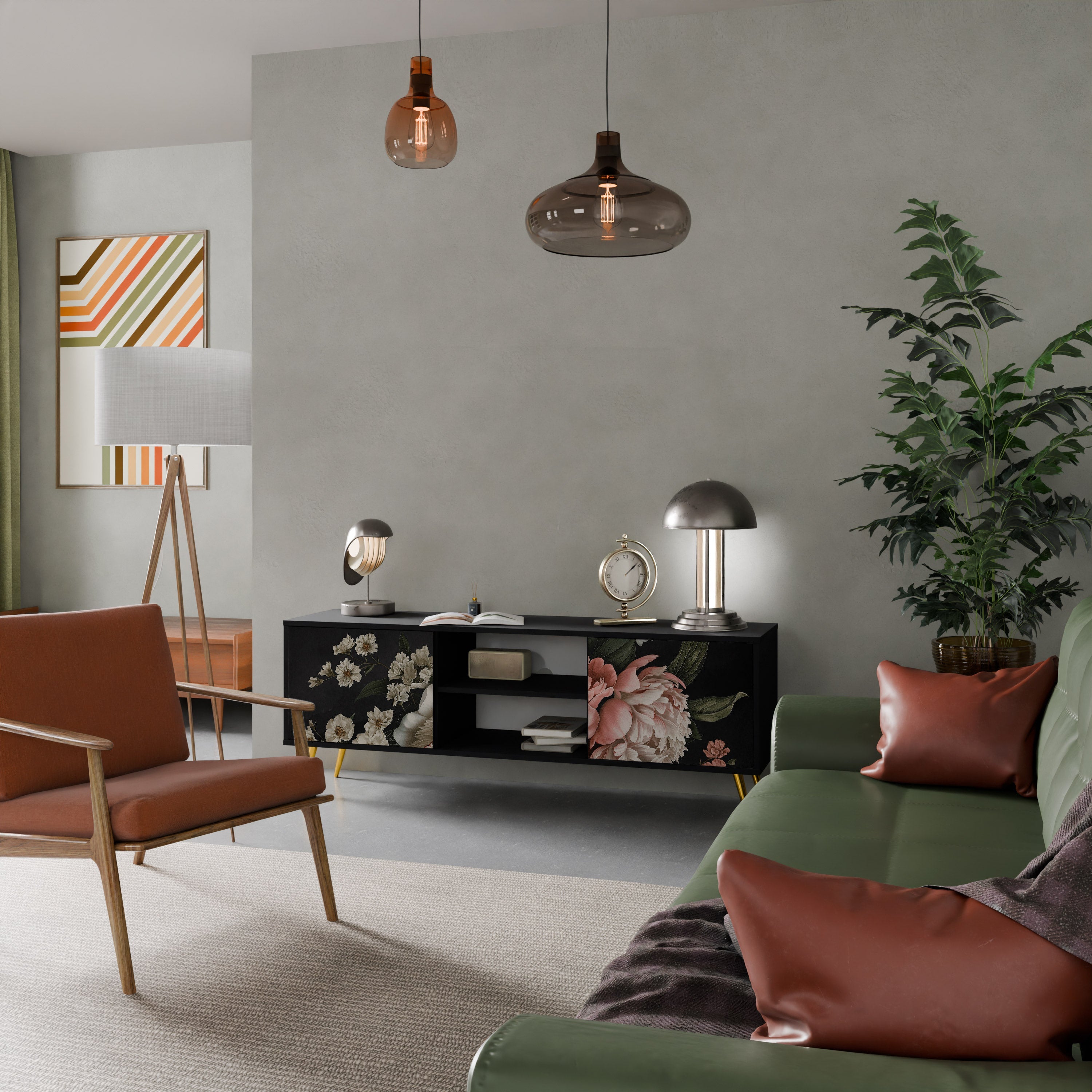 LUSH ELEGANCE Móvel de TV com 2 Portas em Acabamento Preto