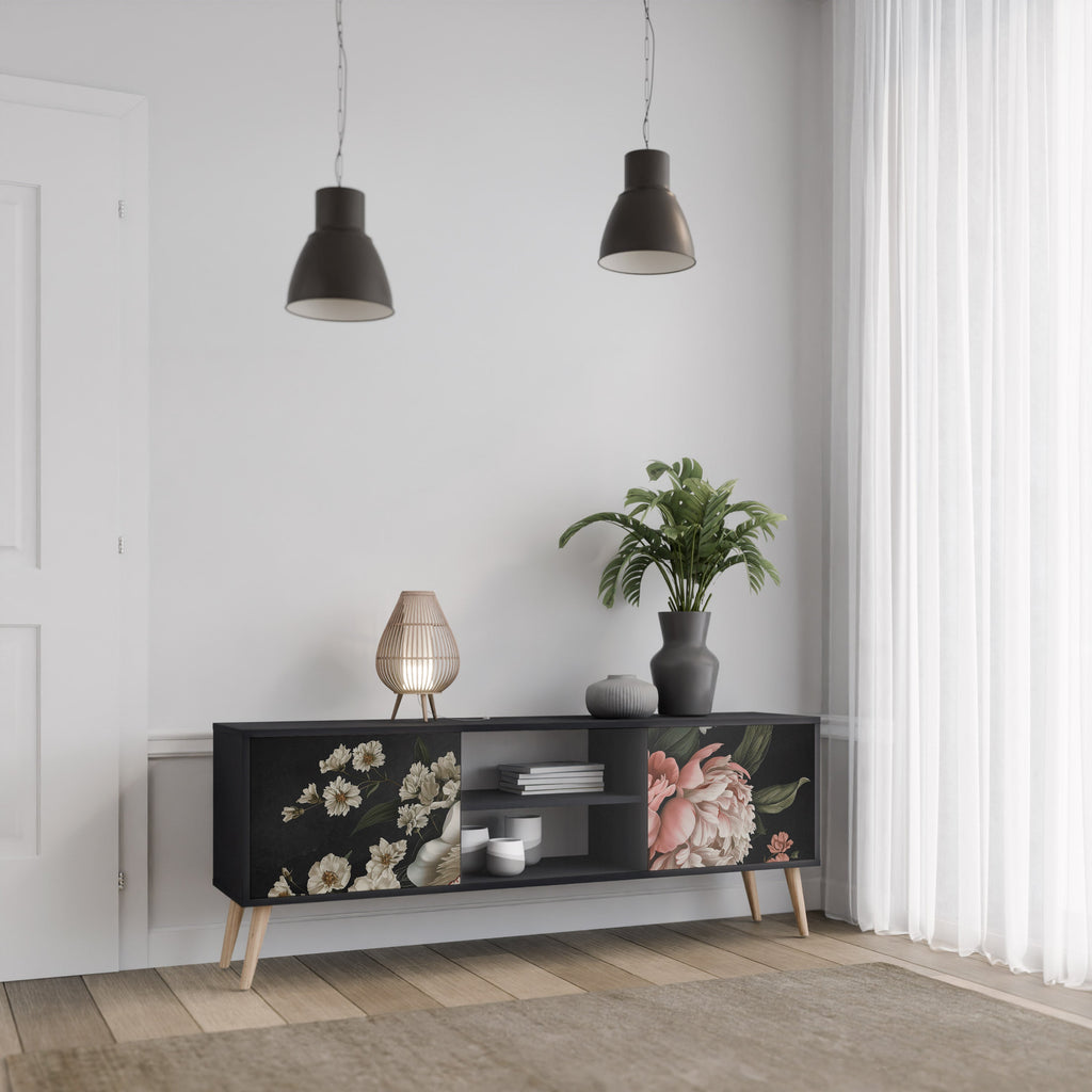 LUSH ELEGANCE Móvel de TV com 2 Portas em Acabamento Preto