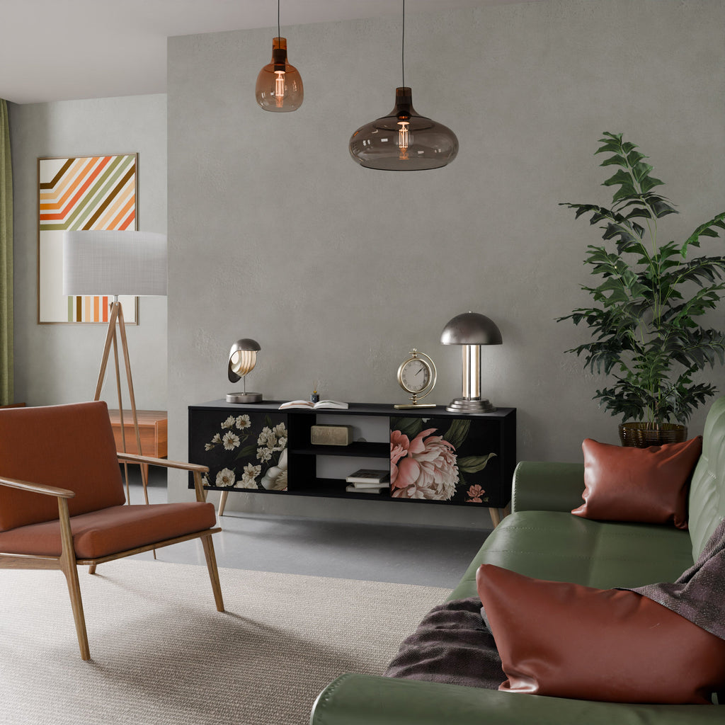 LUSH ELEGANCE Móvel de TV com 2 Portas em Acabamento Preto