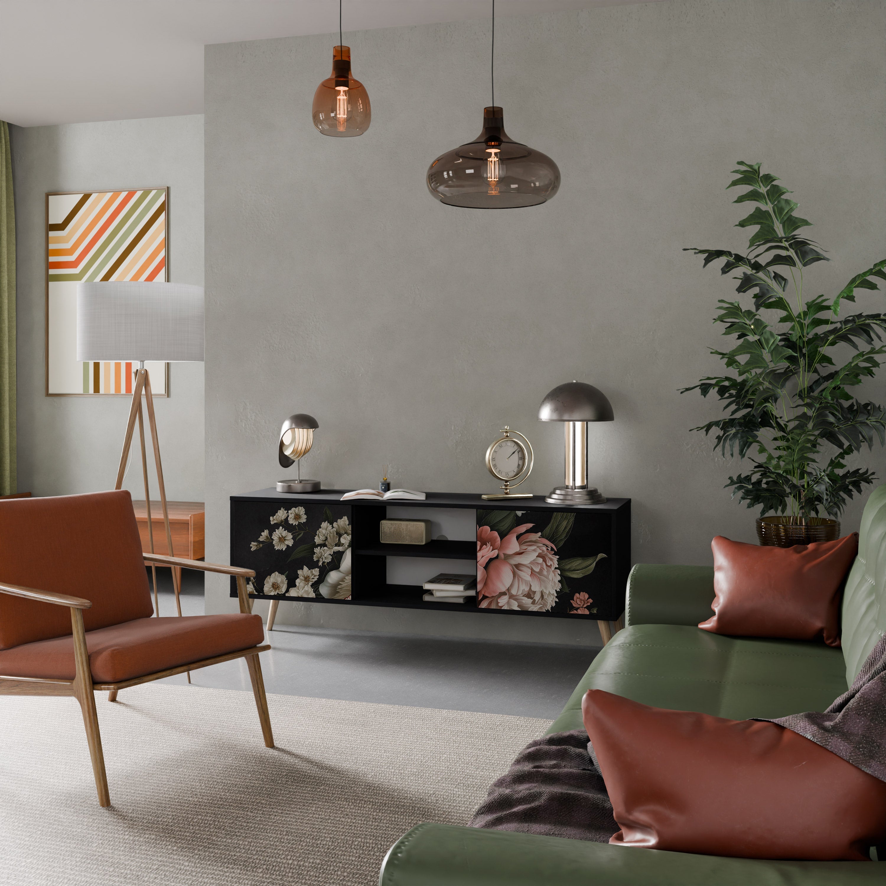 LUSH ELEGANCE Móvel de TV com 2 Portas em Acabamento Preto