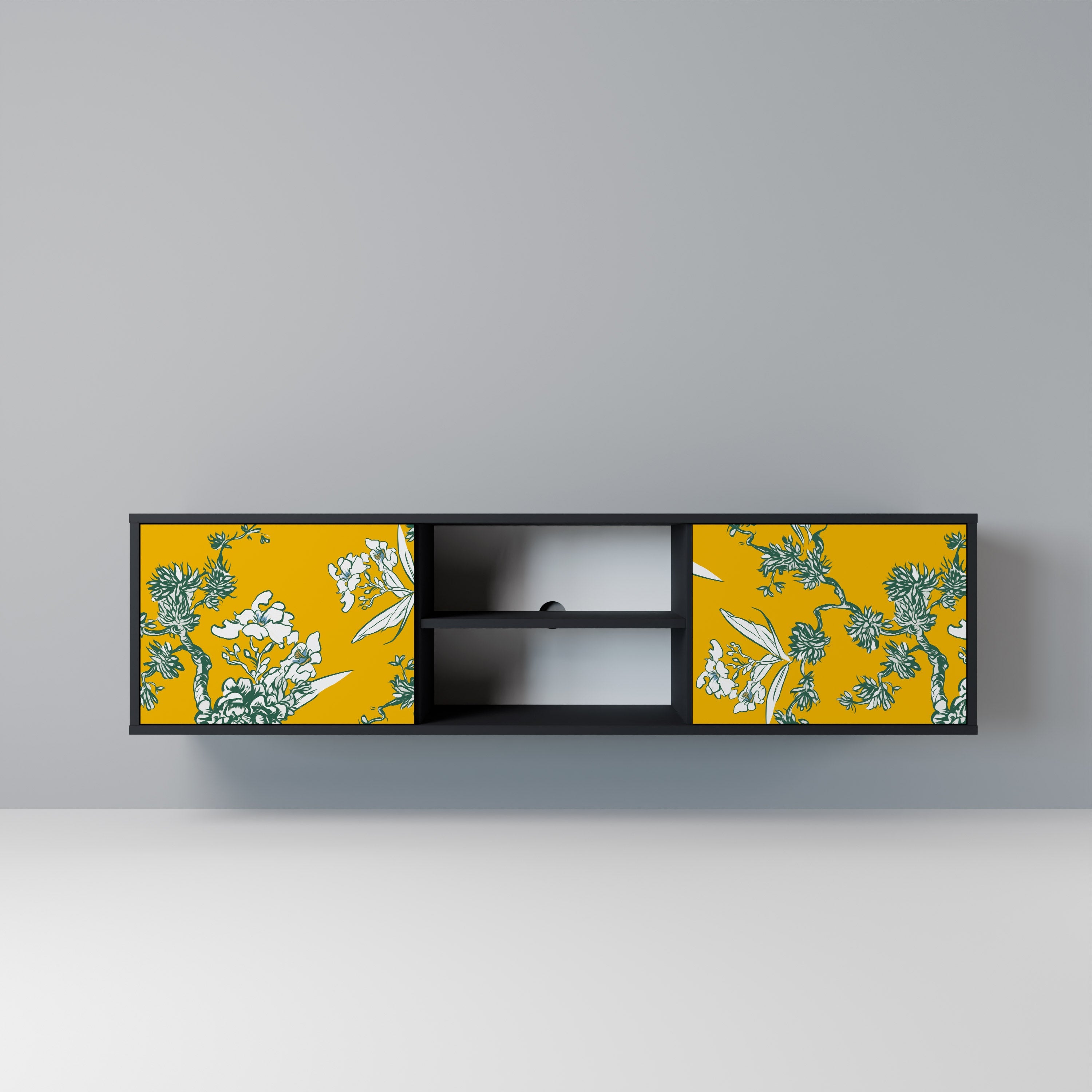 YELLOW CHINOISERIE Móvel de TV com 2 Portas em Acabamento Preto