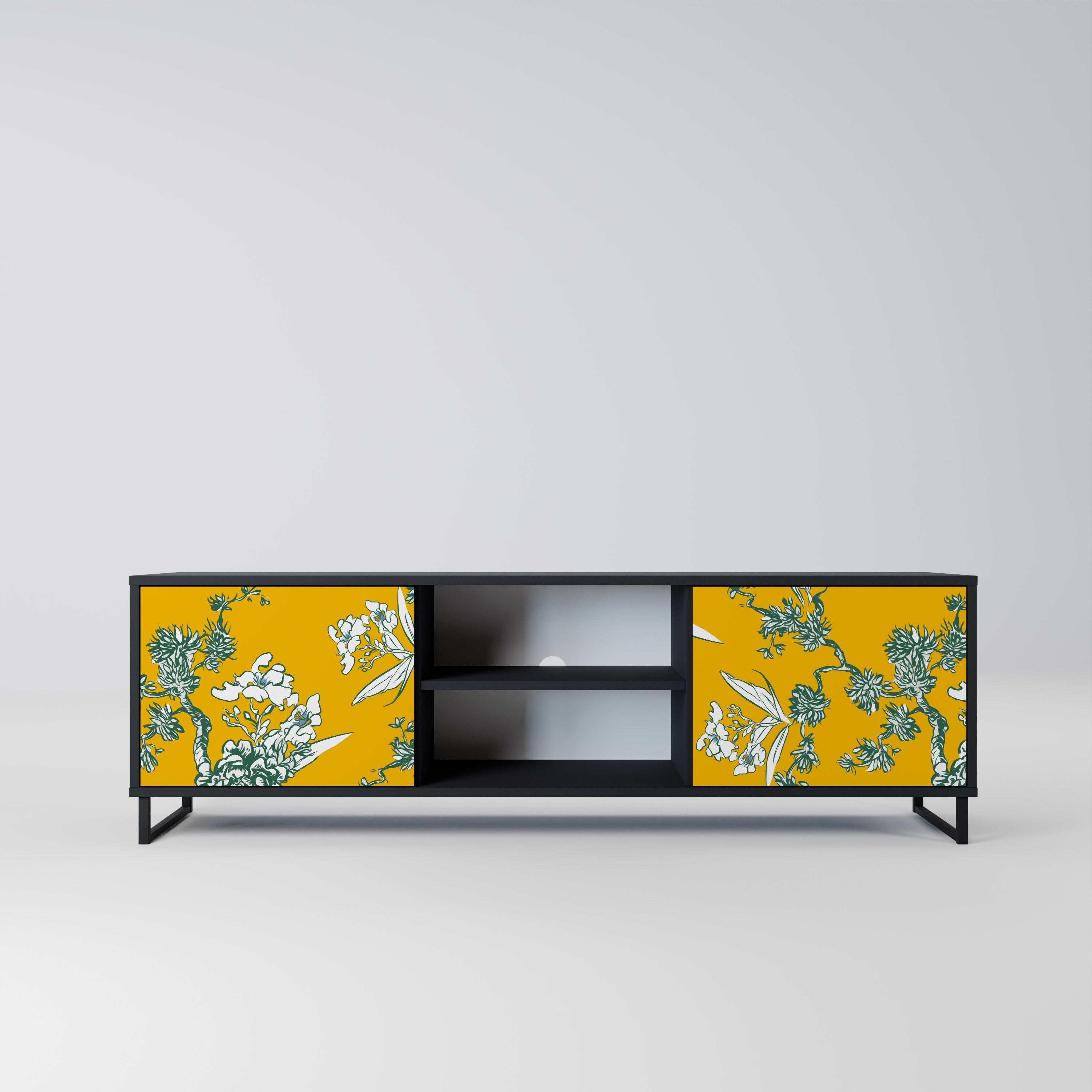 YELLOW CHINOISERIE Móvel de TV com 2 Portas em Acabamento Preto