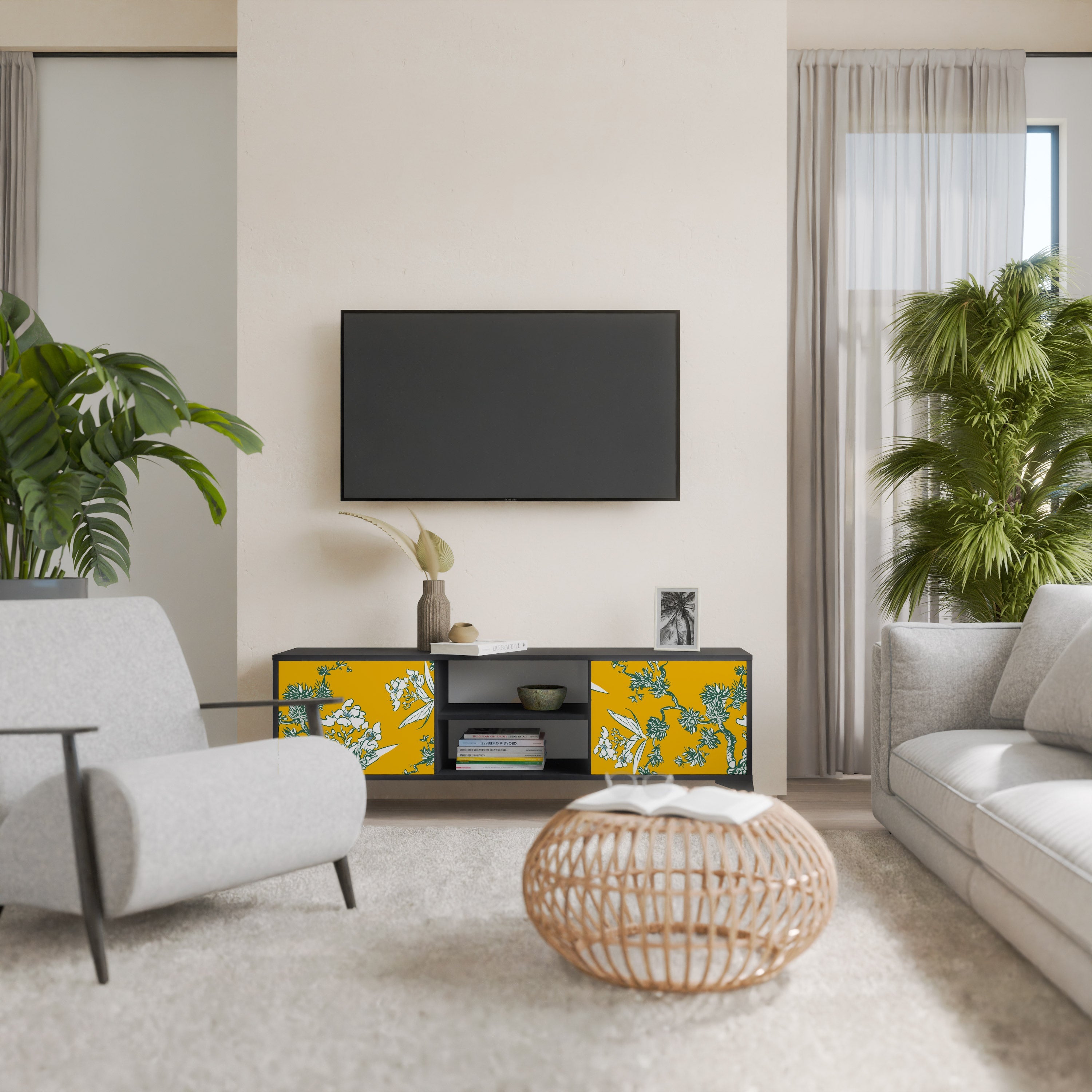 YELLOW CHINOISERIE Móvel de TV com 2 Portas em Acabamento Preto