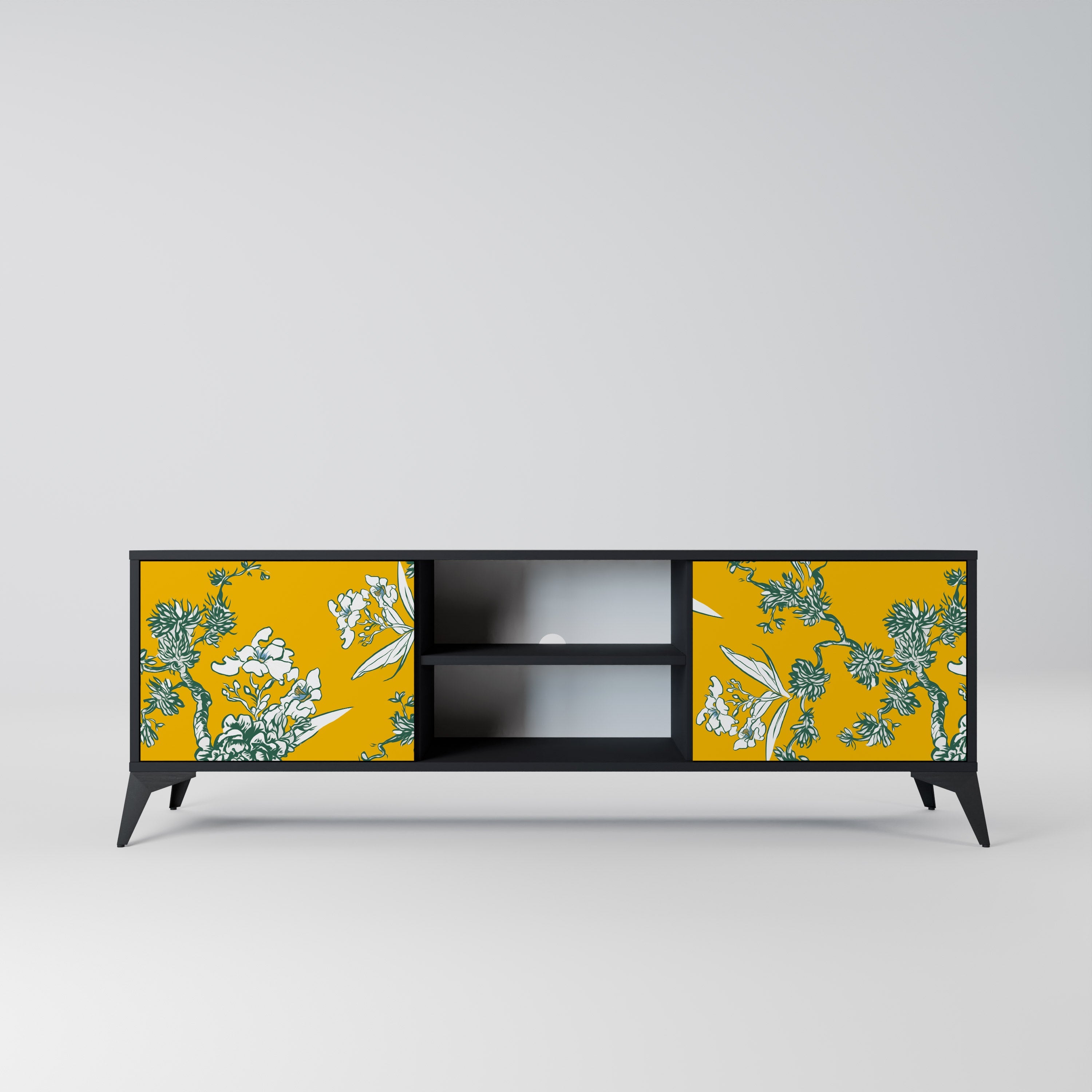 YELLOW CHINOISERIE Móvel de TV com 2 Portas em Acabamento Preto