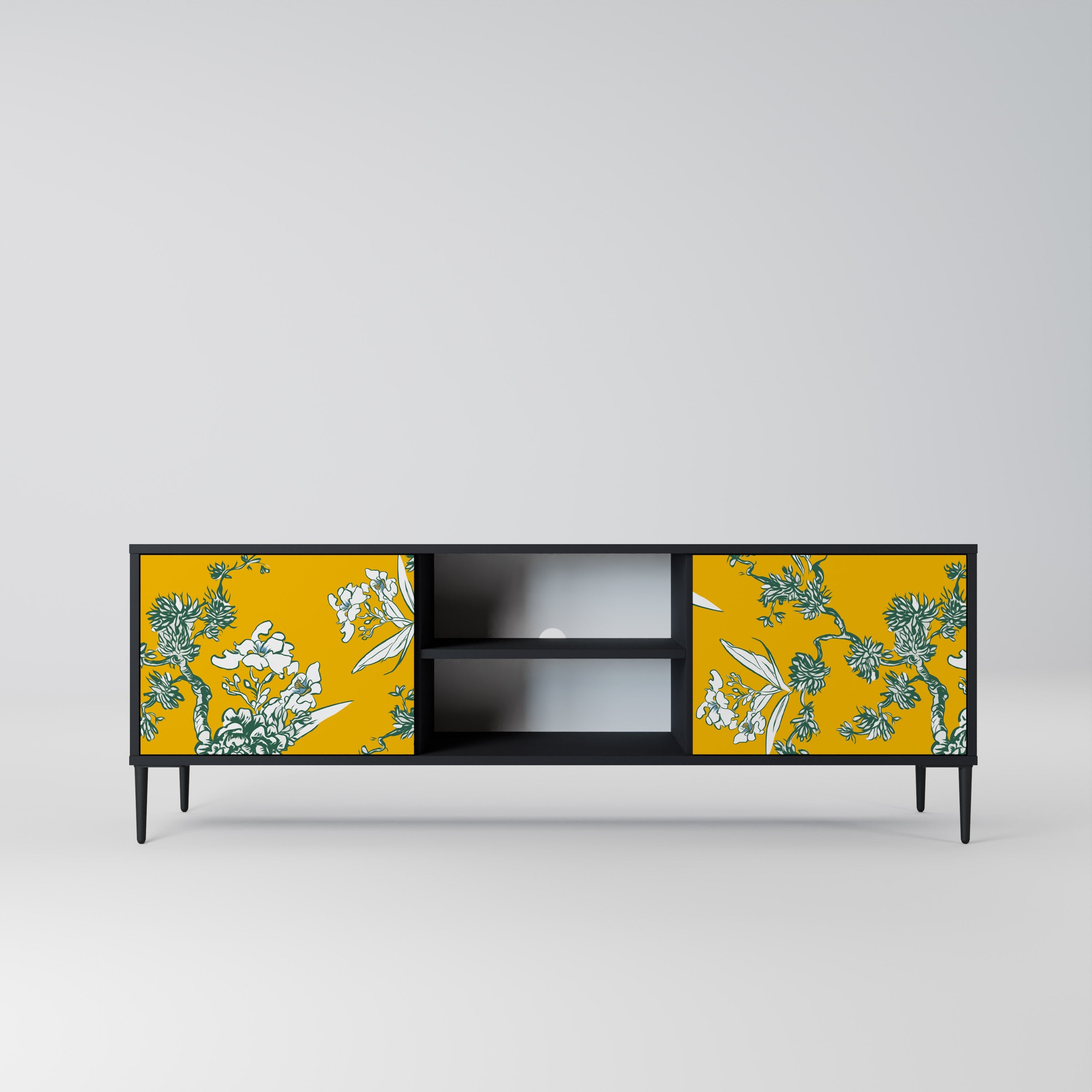 YELLOW CHINOISERIE Móvel de TV com 2 Portas em Acabamento Preto