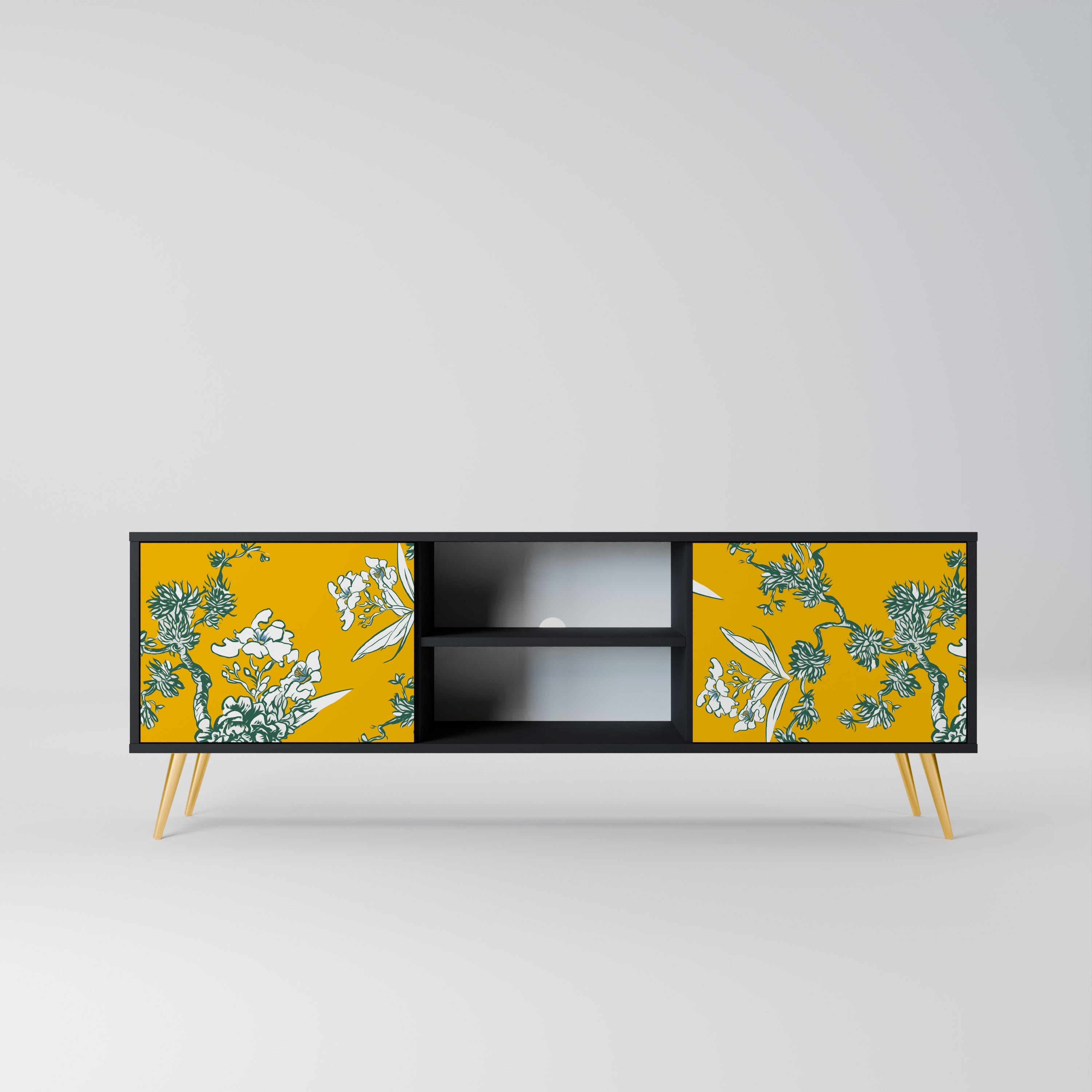 YELLOW CHINOISERIE Móvel de TV com 2 Portas em Acabamento Preto