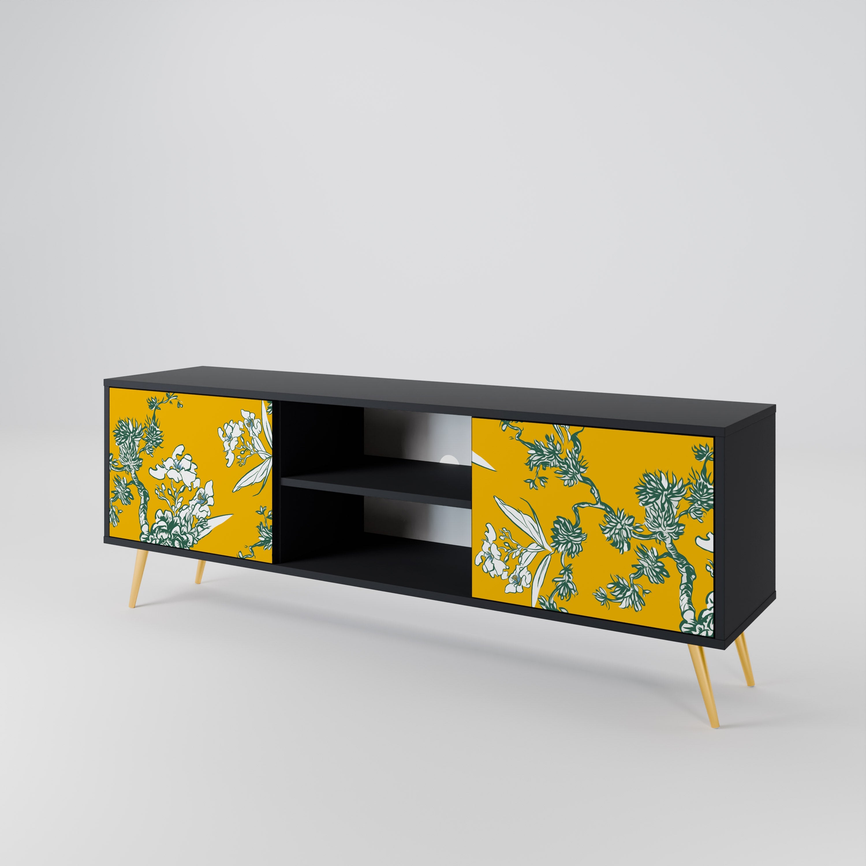 YELLOW CHINOISERIE Móvel de TV com 2 Portas em Acabamento Preto