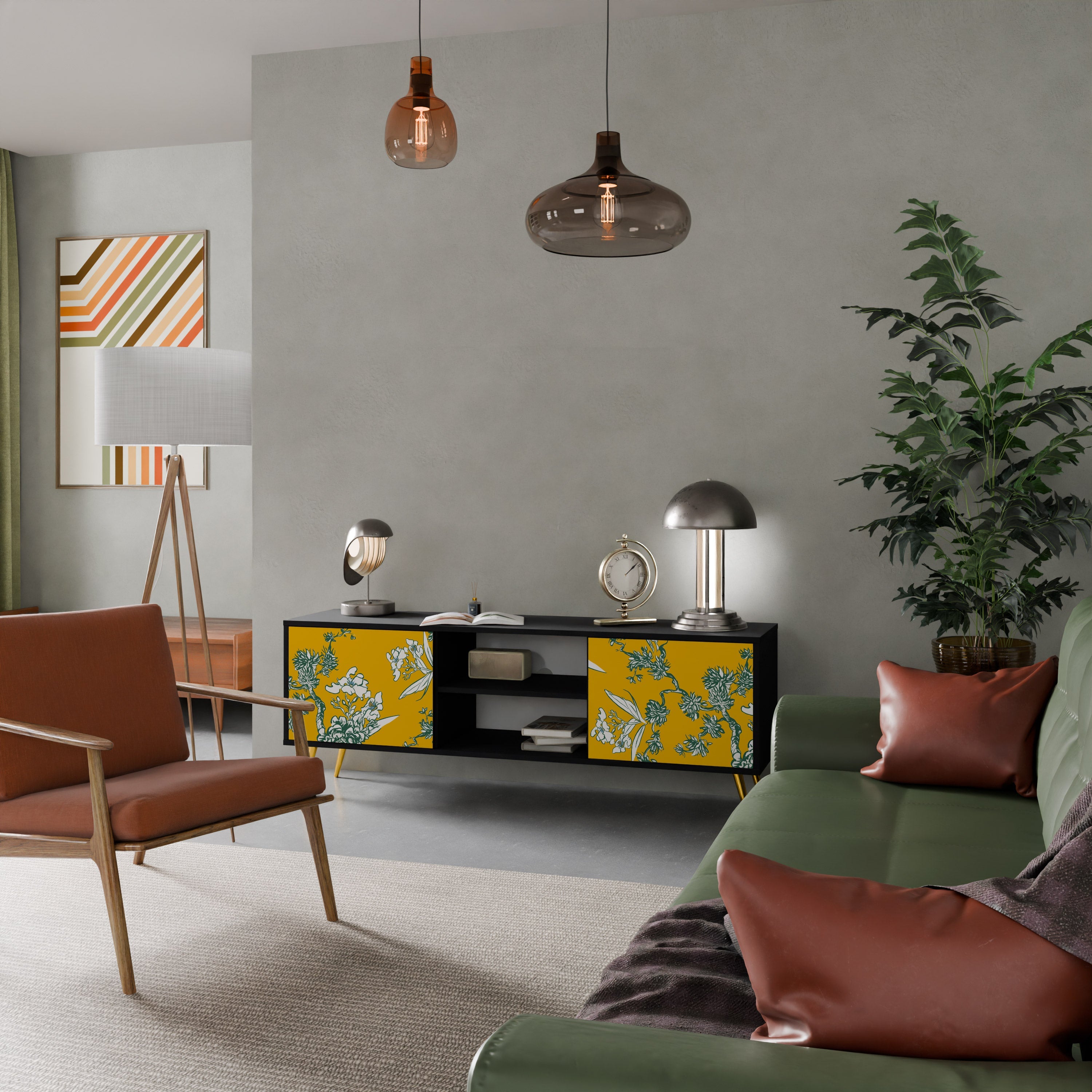 YELLOW CHINOISERIE Móvel de TV com 2 Portas em Acabamento Preto