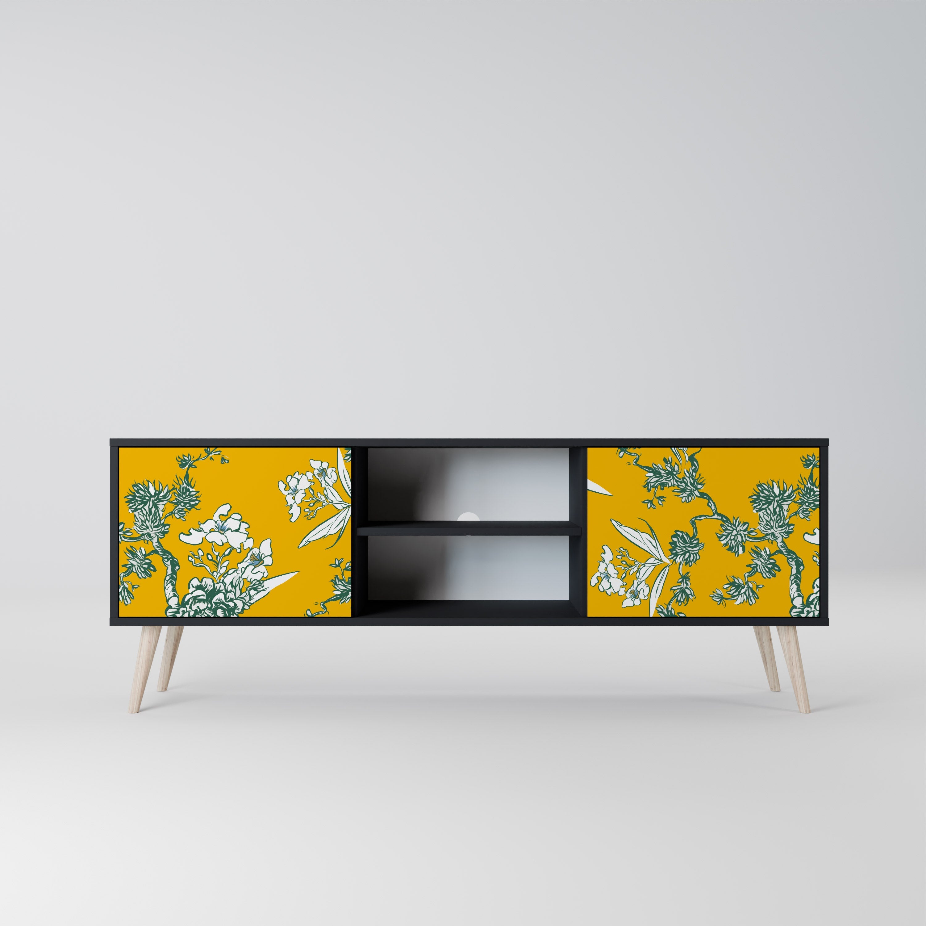 YELLOW CHINOISERIE Móvel de TV com 2 Portas em Acabamento Preto