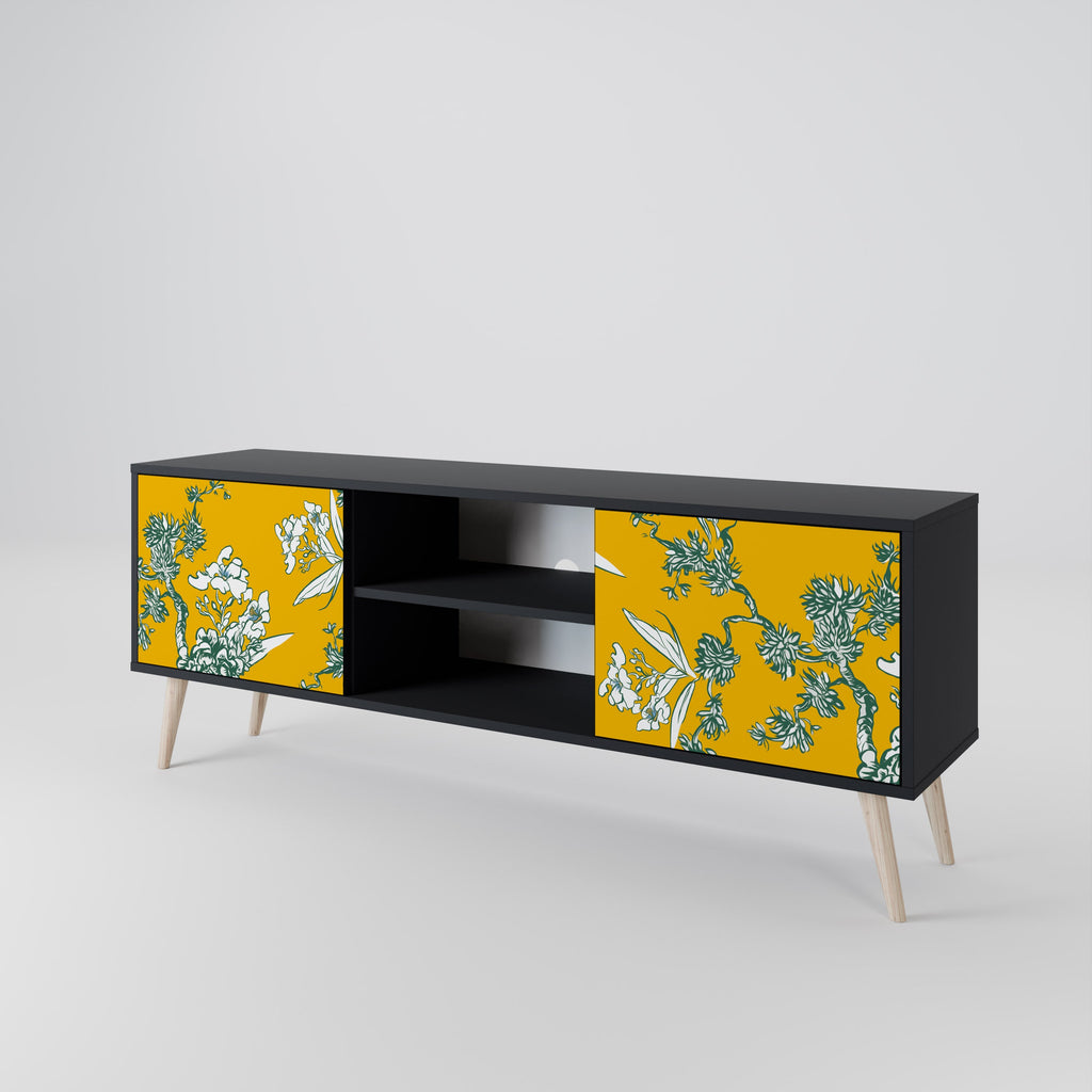 YELLOW CHINOISERIE Móvel de TV com 2 Portas em Acabamento Preto