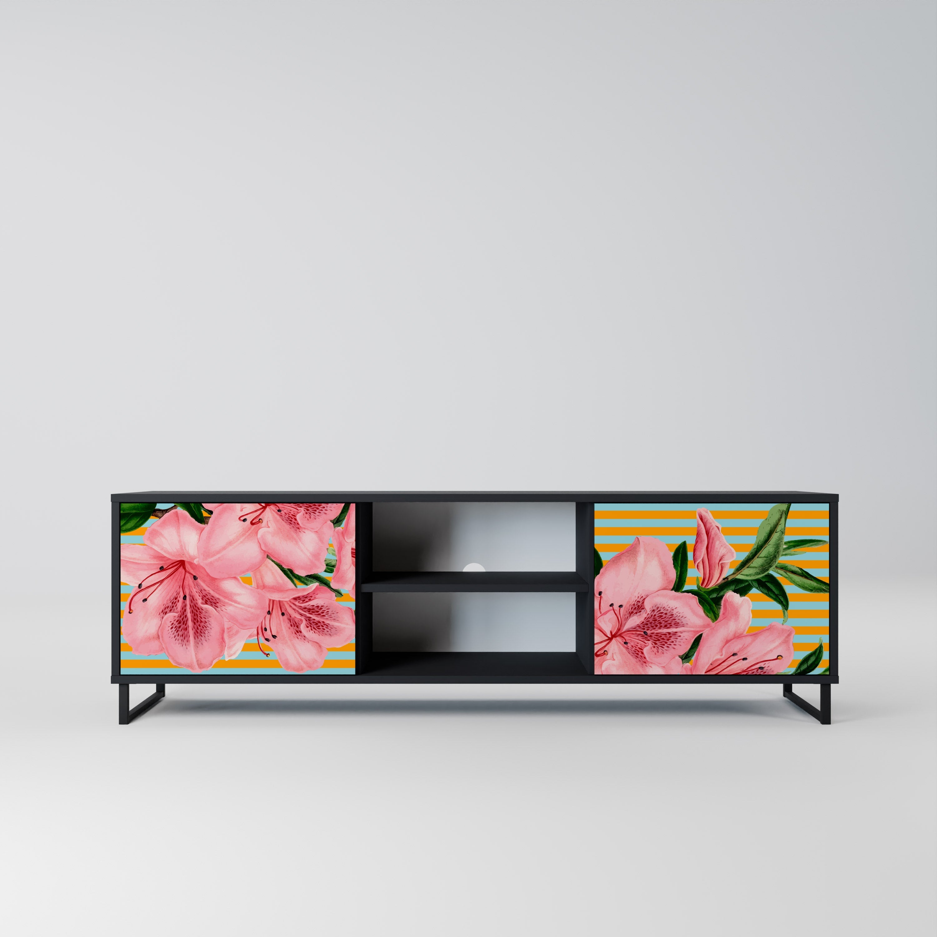 FRAGILE BEAUTY Móvel de TV com 2 Portas em Acabamento Preto