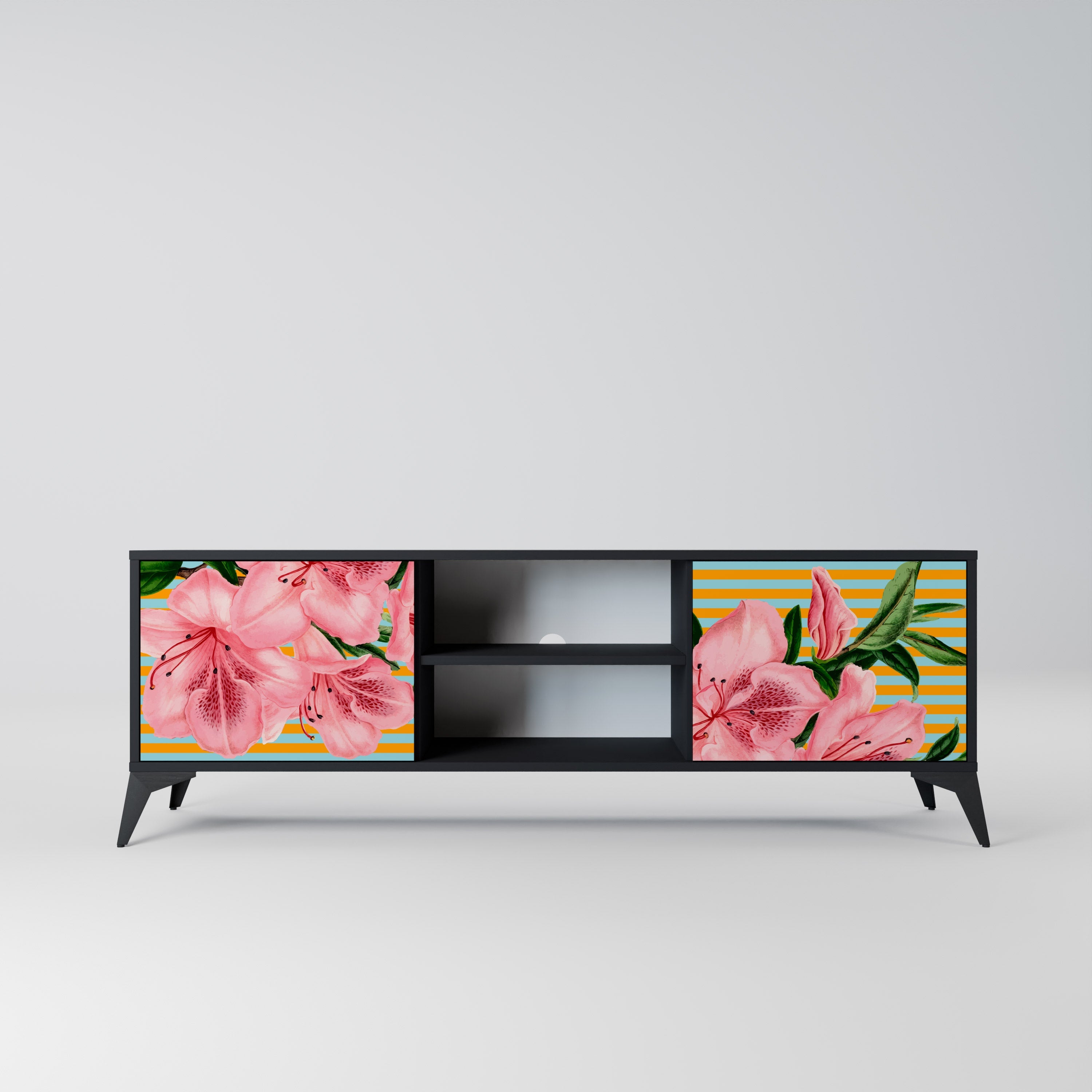 FRAGILE BEAUTY Móvel de TV com 2 Portas em Acabamento Preto