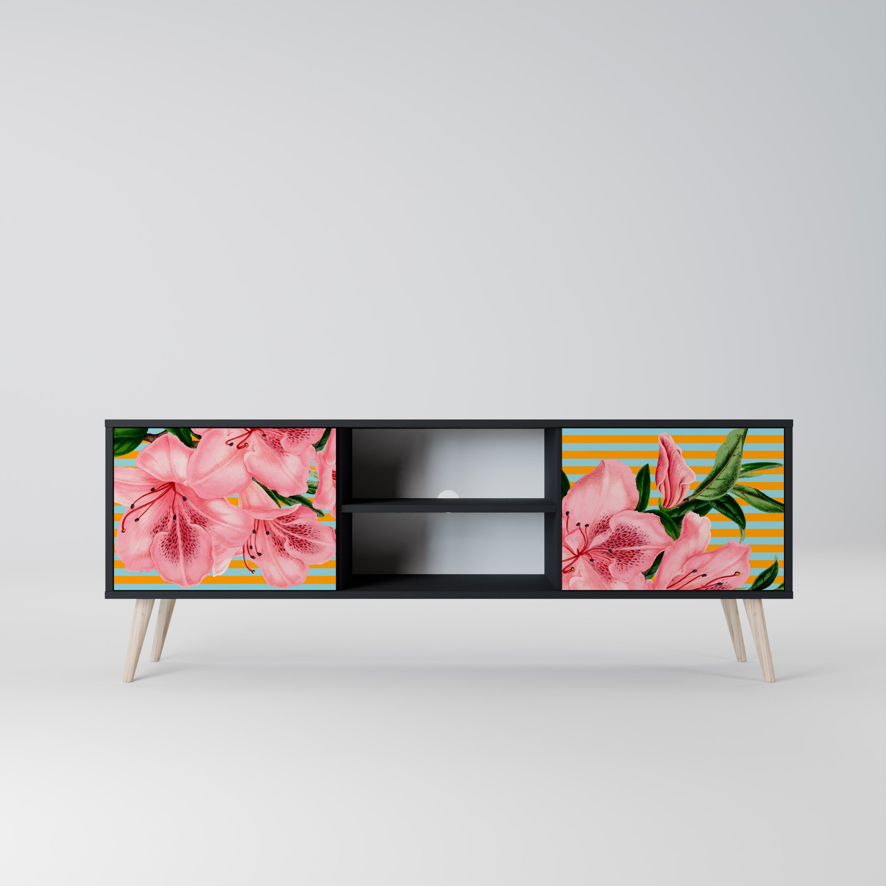 FRAGILE BEAUTY Móvel de TV com 2 Portas em Acabamento Preto