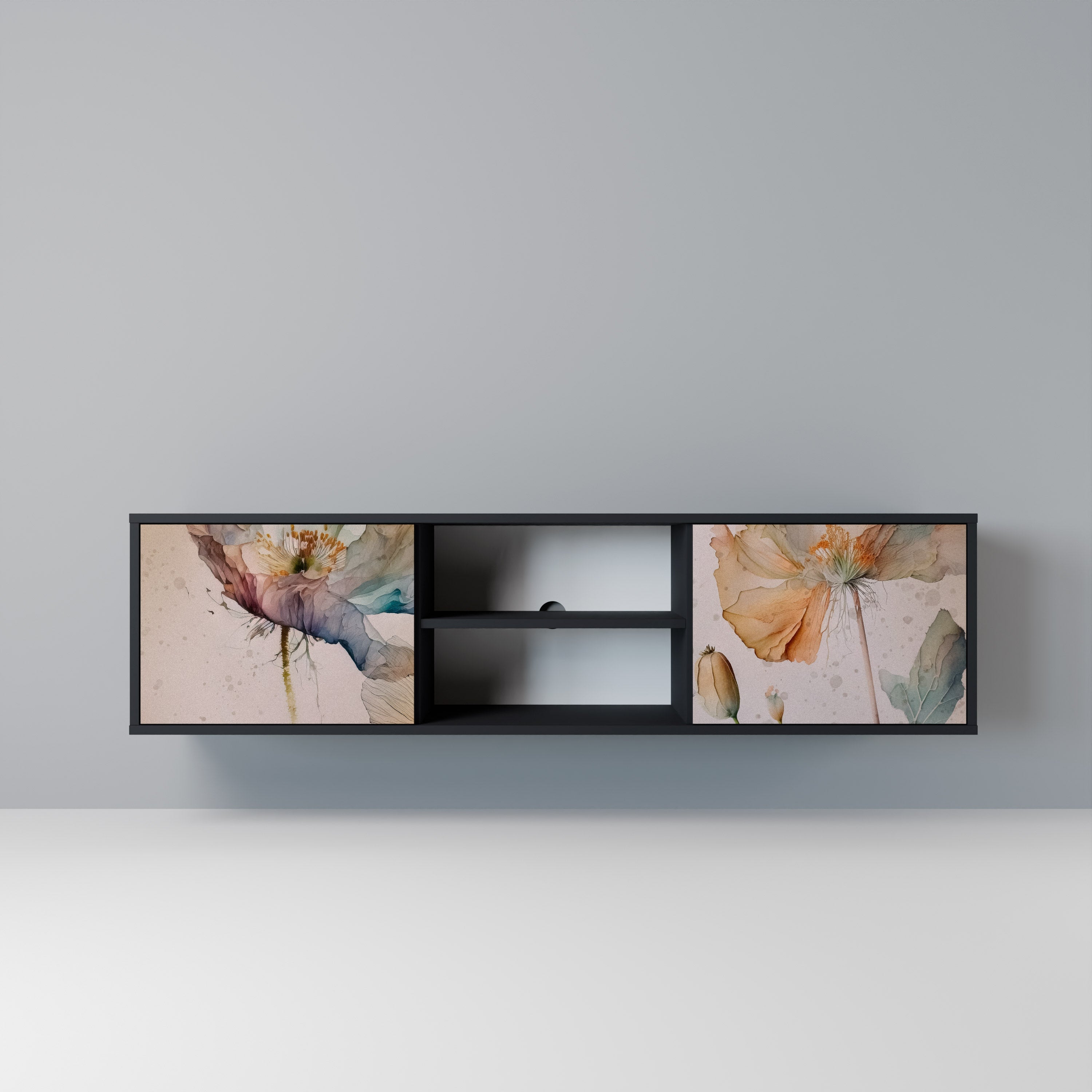 SOFTEN POPPY Móvel de TV com 2 Portas em Acabamento Preto