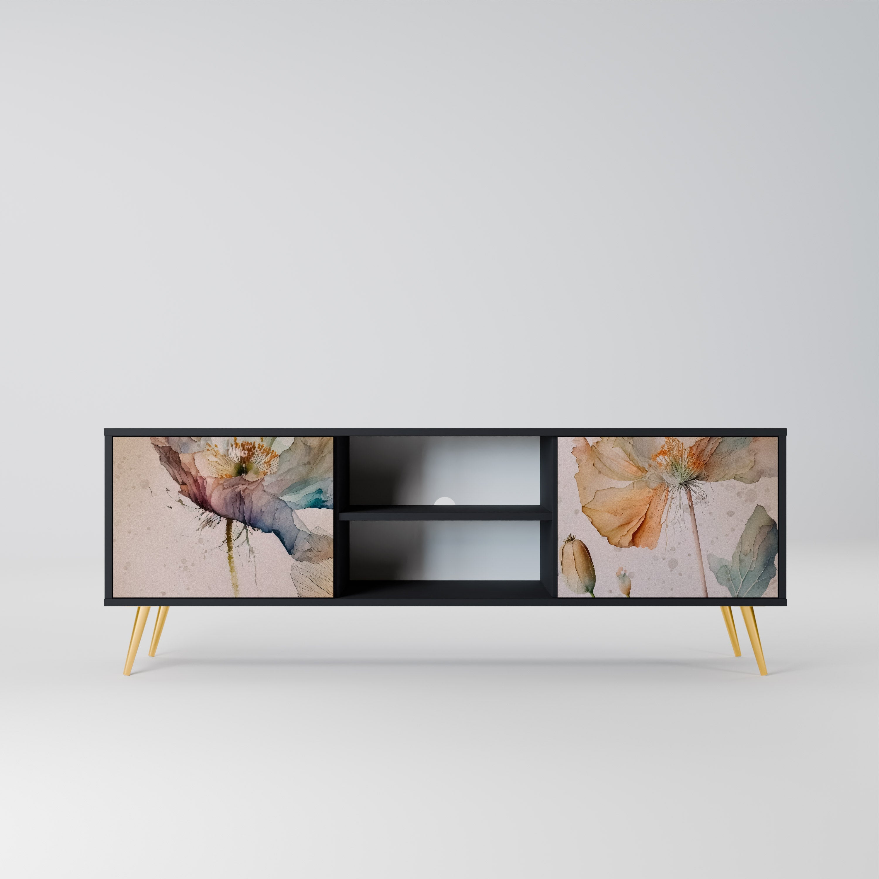 SOFTEN POPPY Móvel de TV com 2 Portas em Acabamento Preto