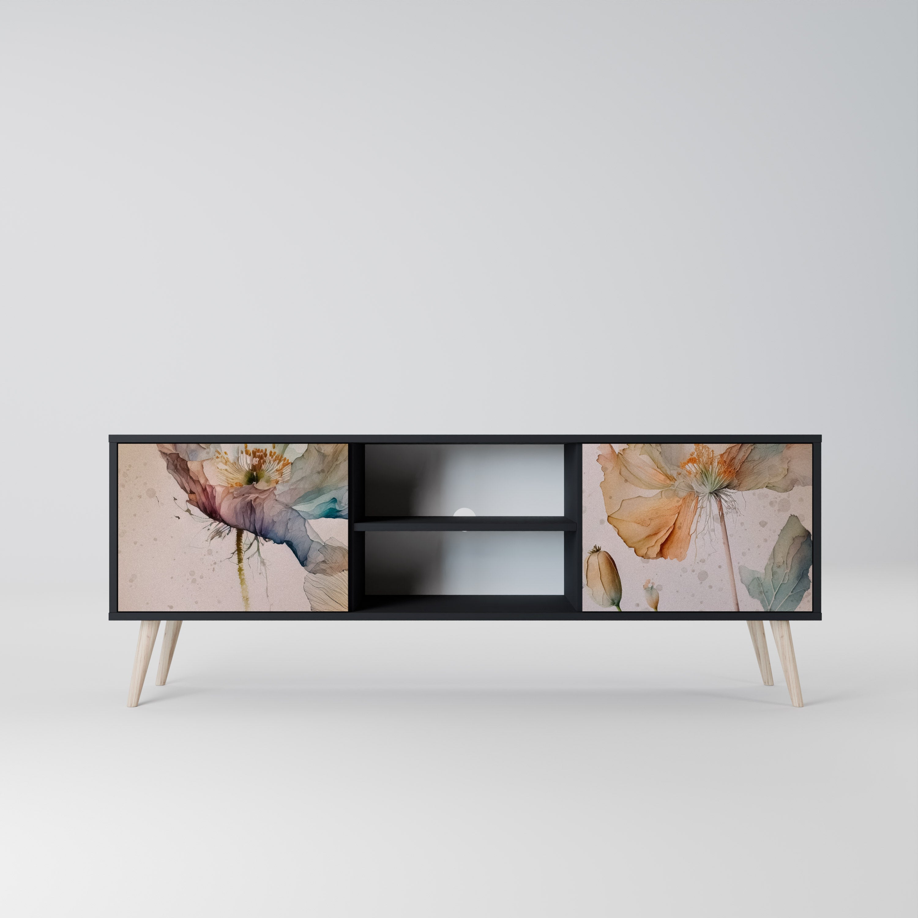 SOFTEN POPPY Móvel de TV com 2 Portas em Acabamento Preto