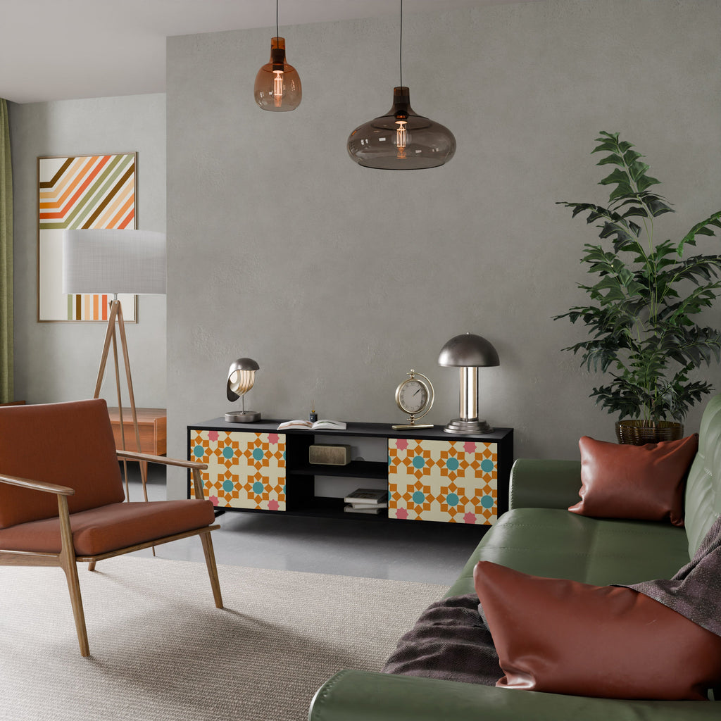 FLORAL DECOR Móvel de TV com 2 Portas em Acabamento Preto