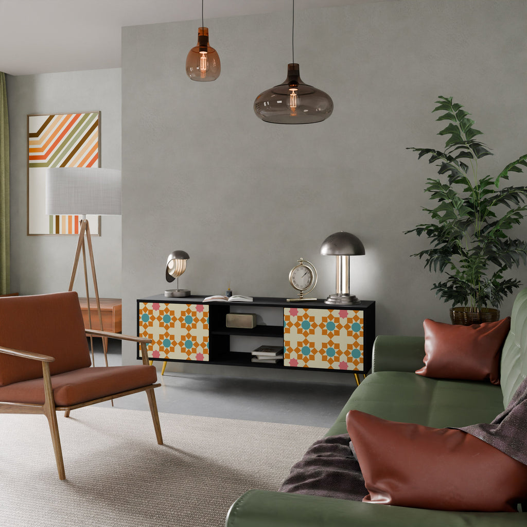 FLORAL DECOR Móvel de TV com 2 Portas em Acabamento Preto