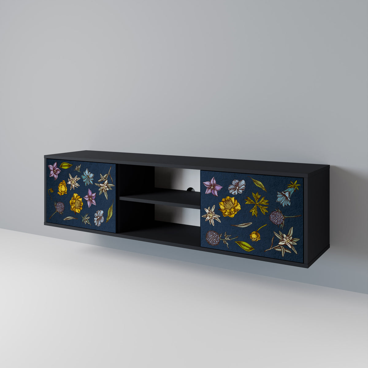 FLOWERS ON NAVY BLUE Móvel de TV de 2 Portas
