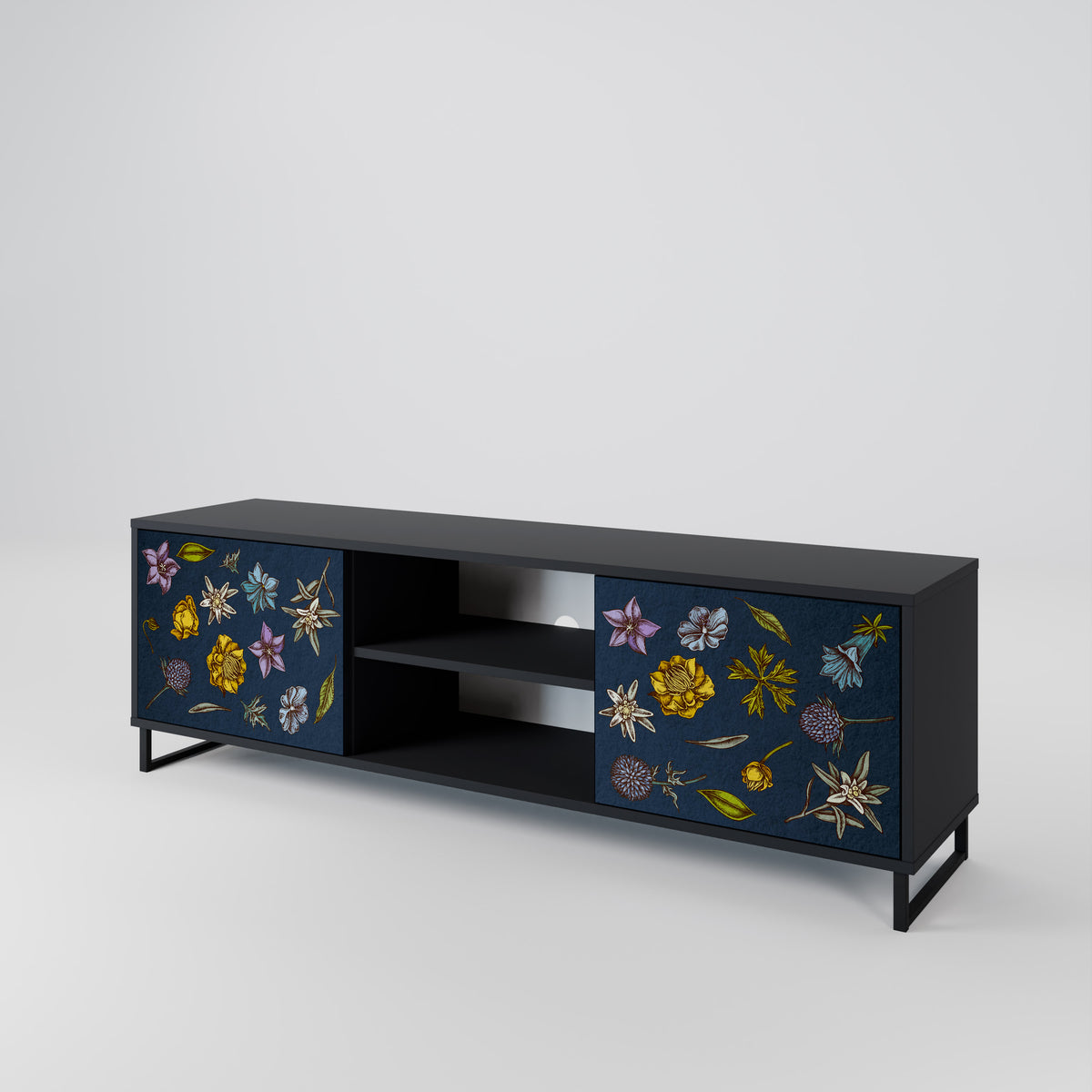 FLOWERS ON NAVY BLUE Móvel de TV de 2 Portas