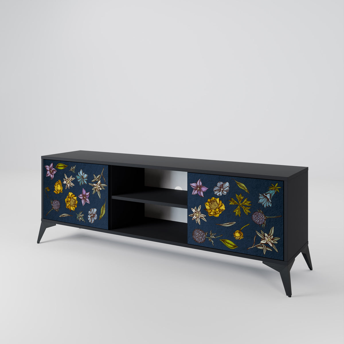 FLOWERS ON NAVY BLUE Móvel de TV de 2 Portas