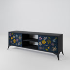 FLOWERS ON NAVY BLUE Móvel de TV com 2 Portas em Acabamento Preto