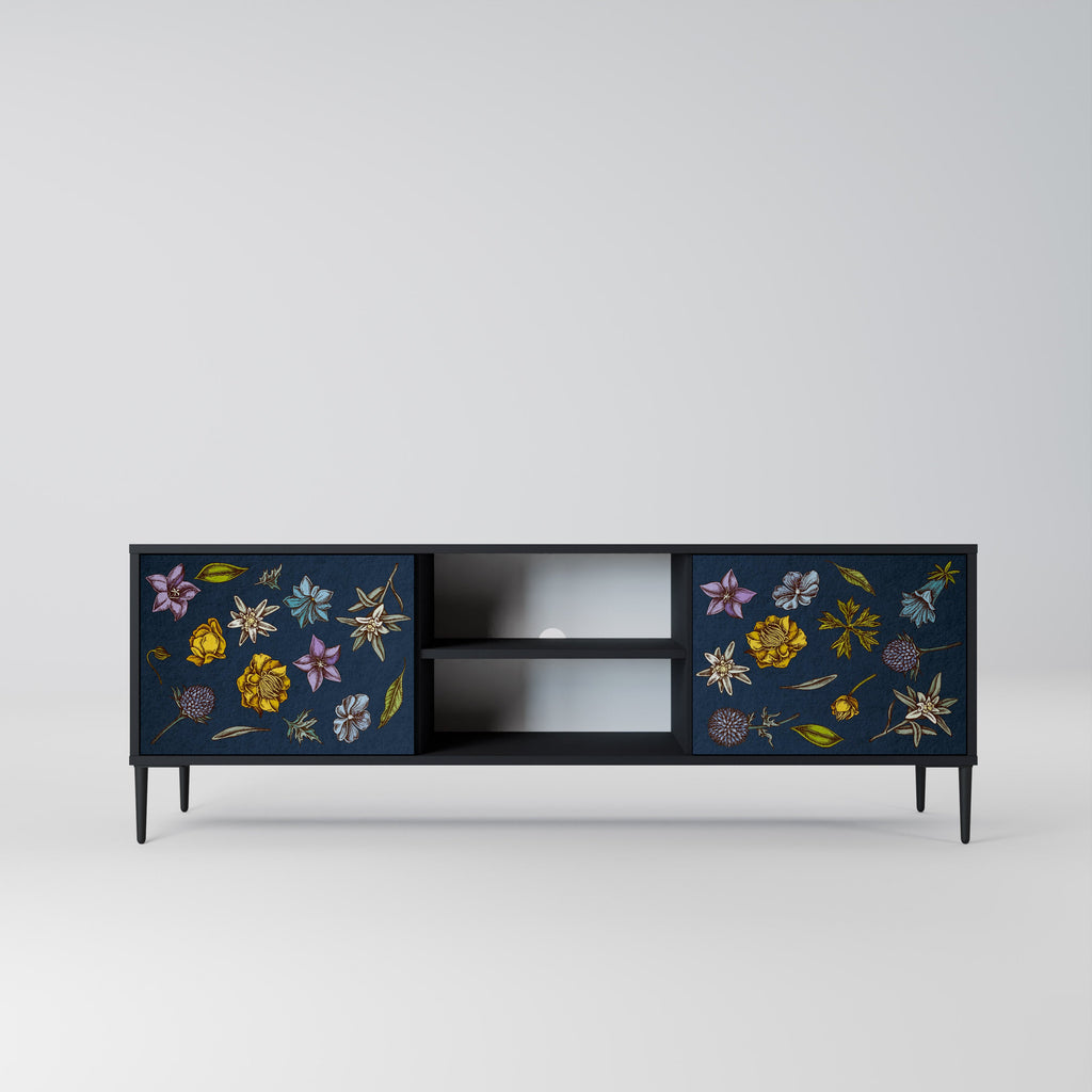 FLOWERS ON NAVY BLUE Móvel de TV com 2 Portas em Acabamento Preto