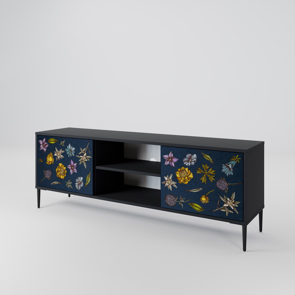 FLOWERS ON NAVY BLUE Móvel de TV com 2 Portas em Acabamento Preto