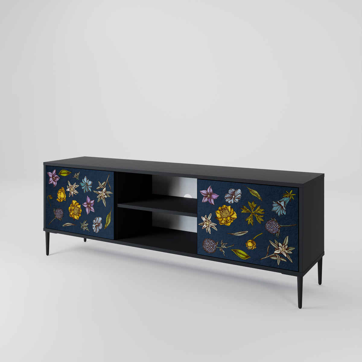 FLOWERS ON NAVY BLUE Móvel de TV de 2 Portas