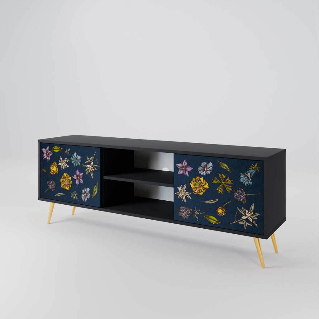 FLOWERS ON NAVY BLUE Móvel de TV com 2 Portas em Acabamento Preto