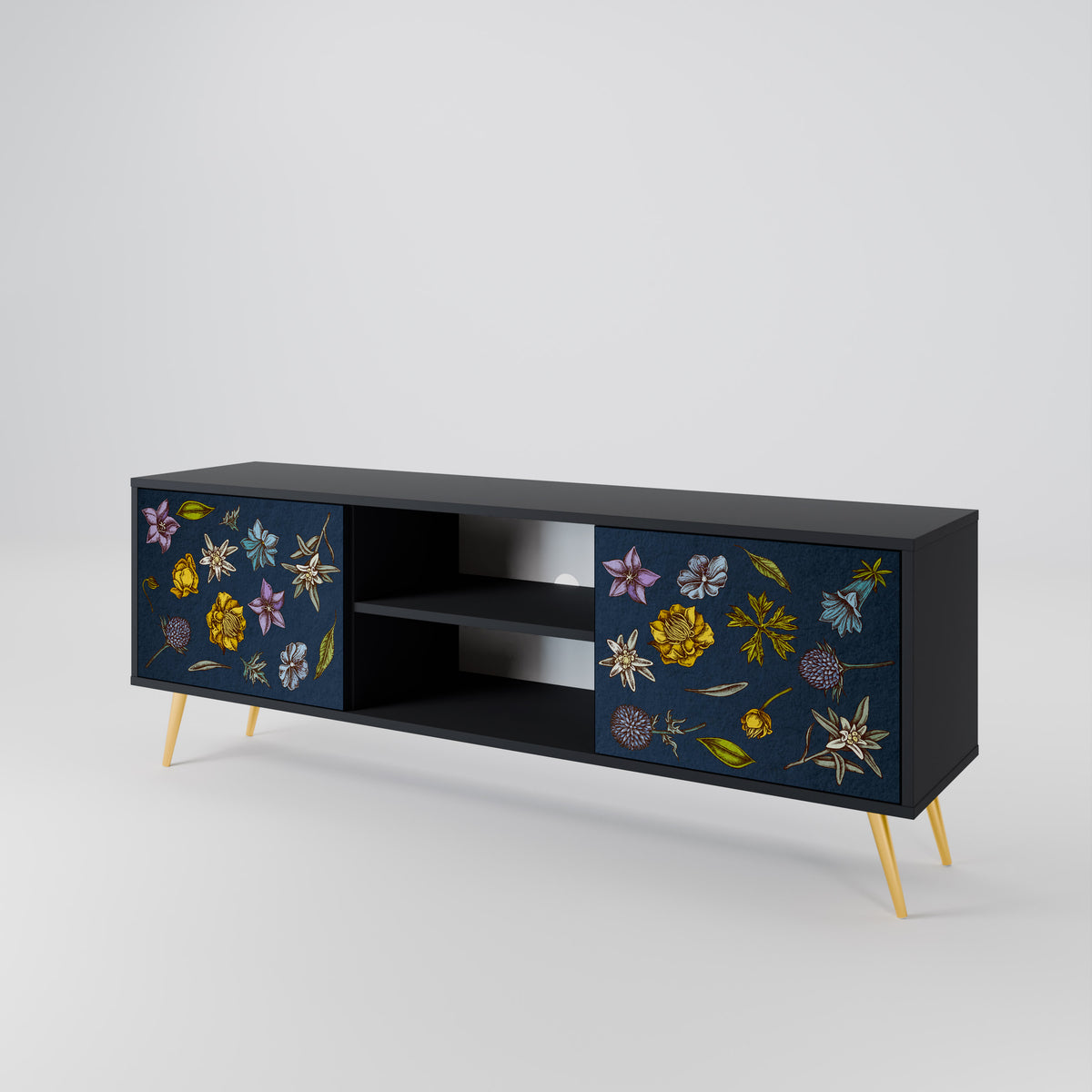 FLOWERS ON NAVY BLUE Móvel de TV de 2 Portas