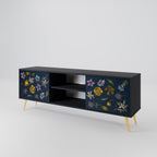 FLOWERS ON NAVY BLUE Móvel de TV com 2 Portas em Acabamento Preto