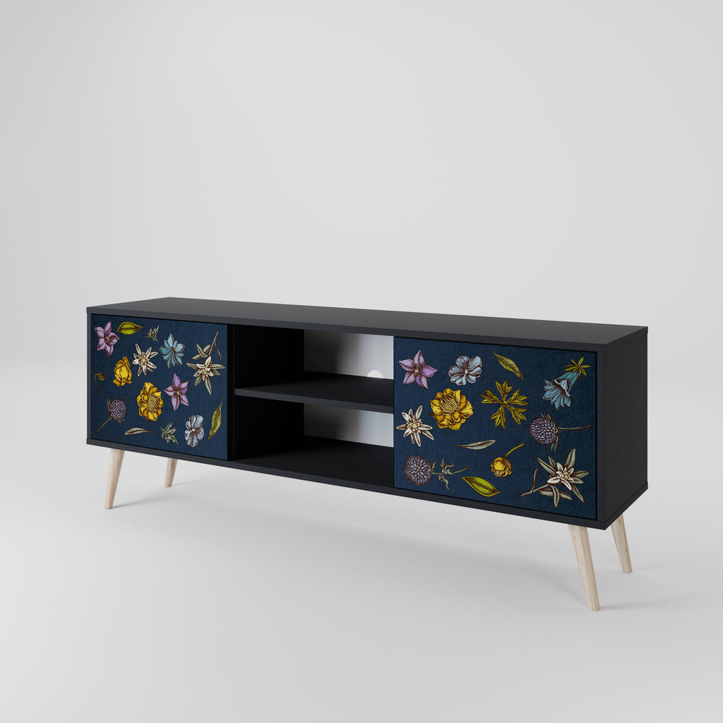 FLOWERS ON NAVY BLUE Móvel de TV com 2 Portas em Acabamento Preto